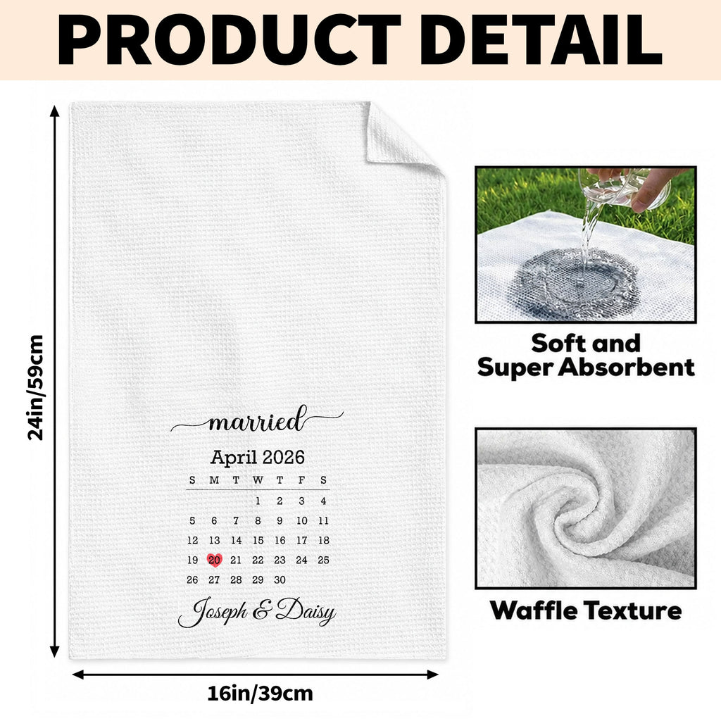 Personalized Kitchen Towel Custom Heart Date Design Gift for Couples Kitchen Towel GradoCreations