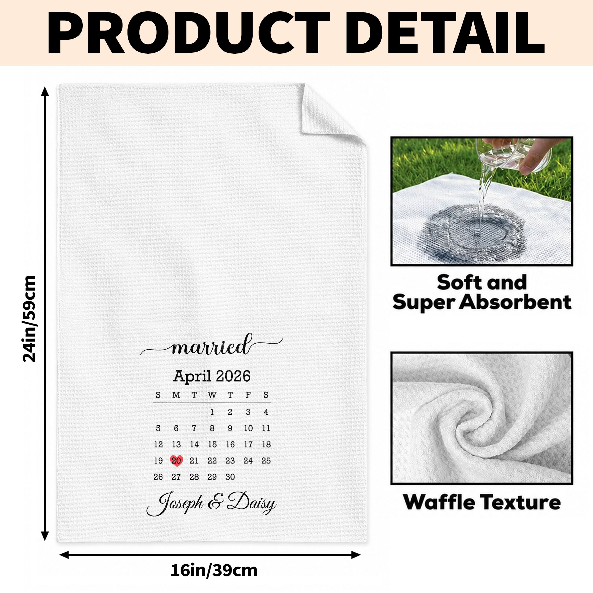 Personalized Kitchen Towel Custom Heart Date Design Gift for Couples Kitchen Towel GradoCreations