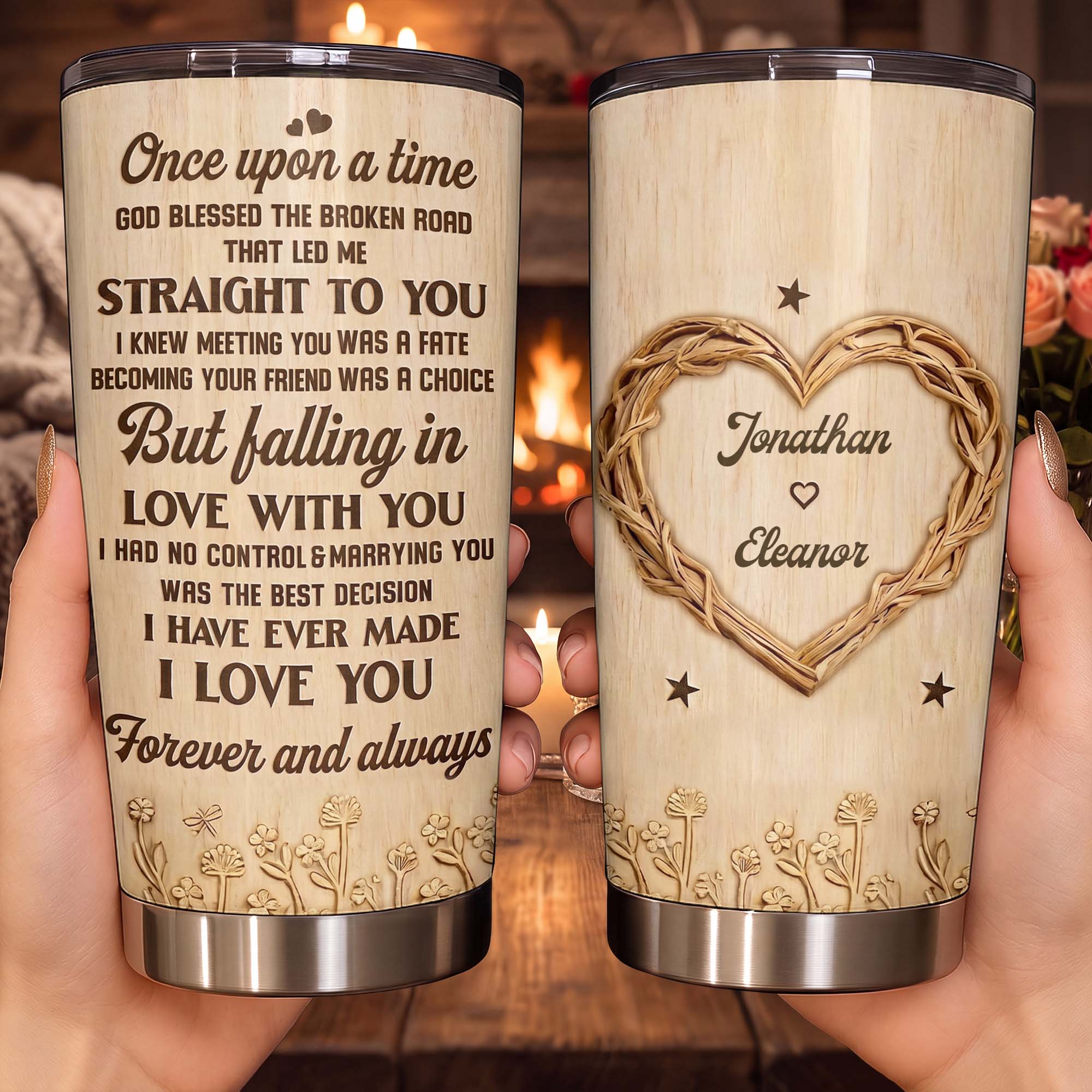 Personalized Stainless Steel Tumbler Custom Heart Design Gift for Couples Tumbler GradoCreations