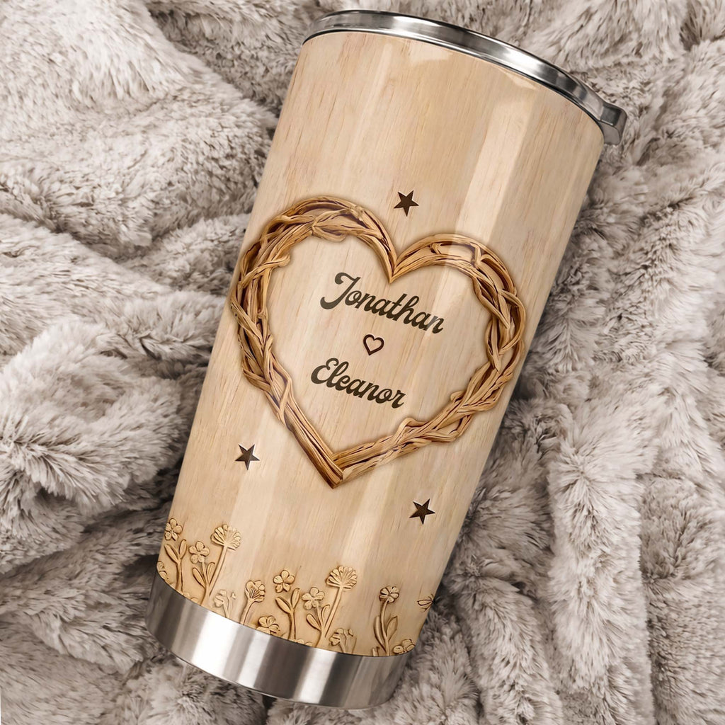 Personalized Stainless Steel Tumbler Custom Heart Design Gift for Couples Tumbler GradoCreations