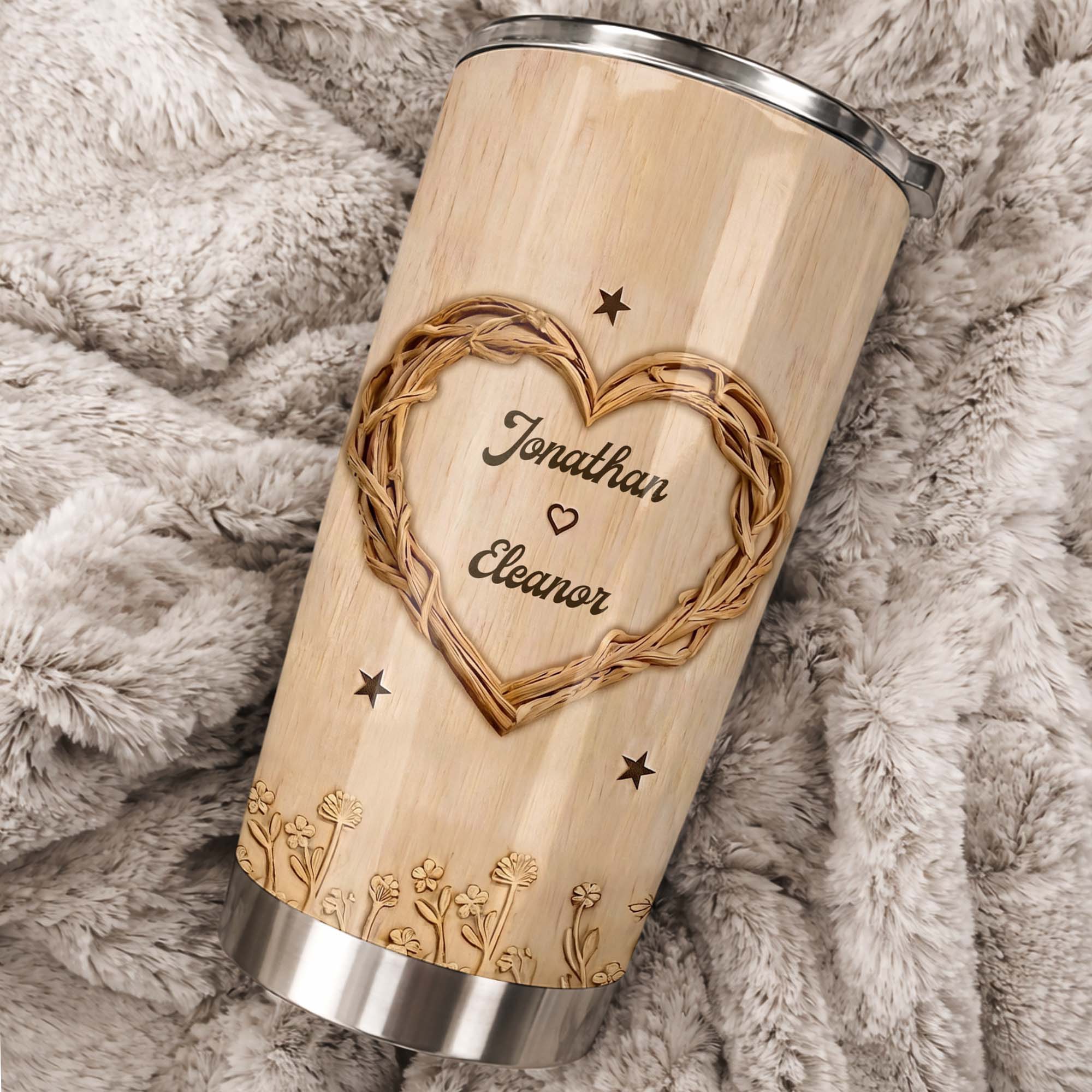 Personalized Stainless Steel Tumbler Custom Heart Design Gift for Couples Tumbler GradoCreations