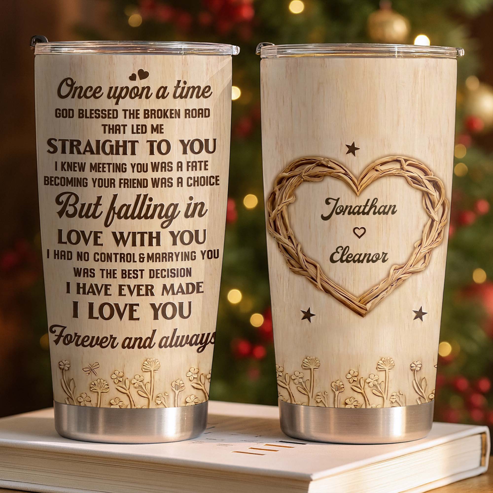Personalized Stainless Steel Tumbler Custom Heart Design Gift for Couples Tumbler GradoCreations