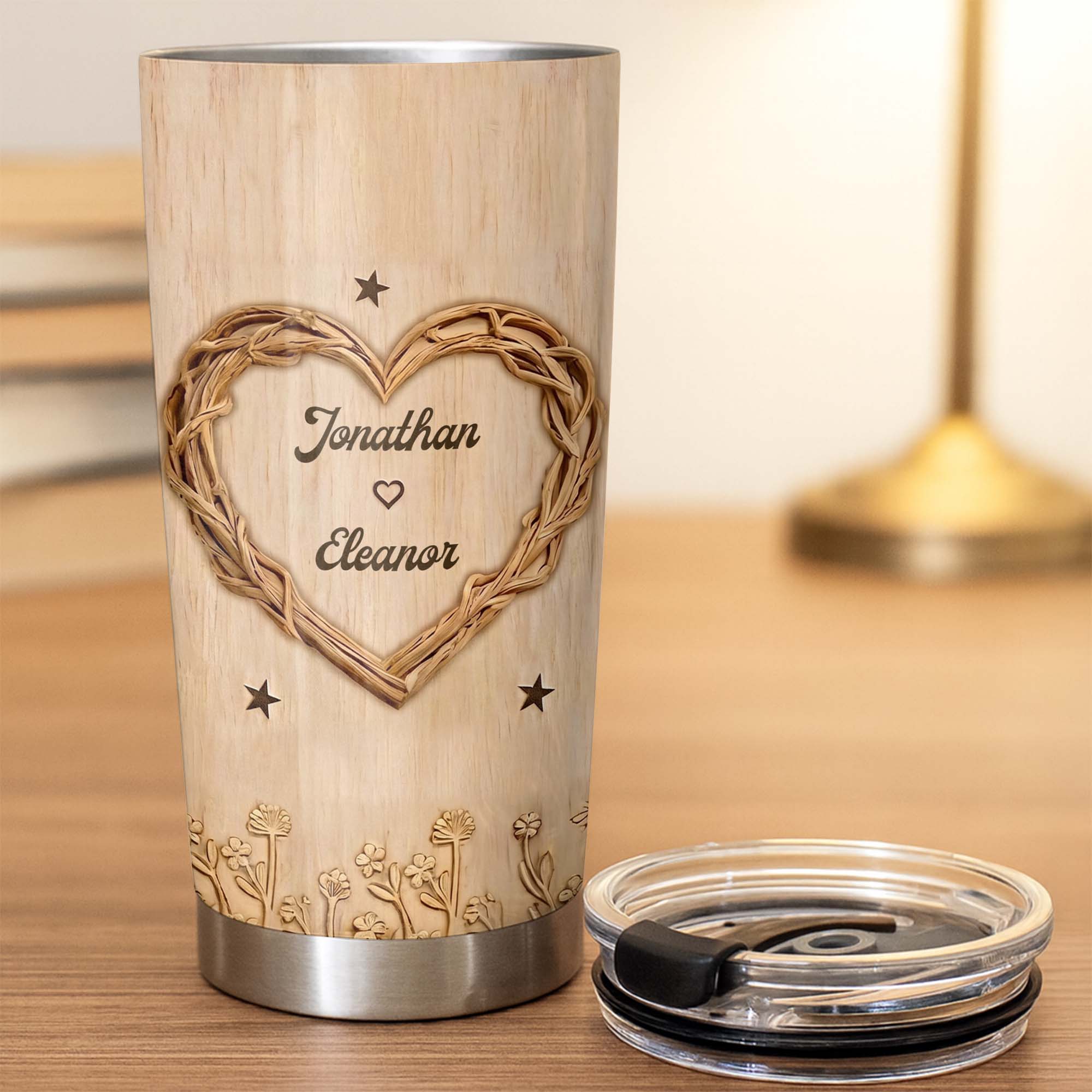 Personalized Stainless Steel Tumbler Custom Heart Design Gift for Couples Tumbler GradoCreations