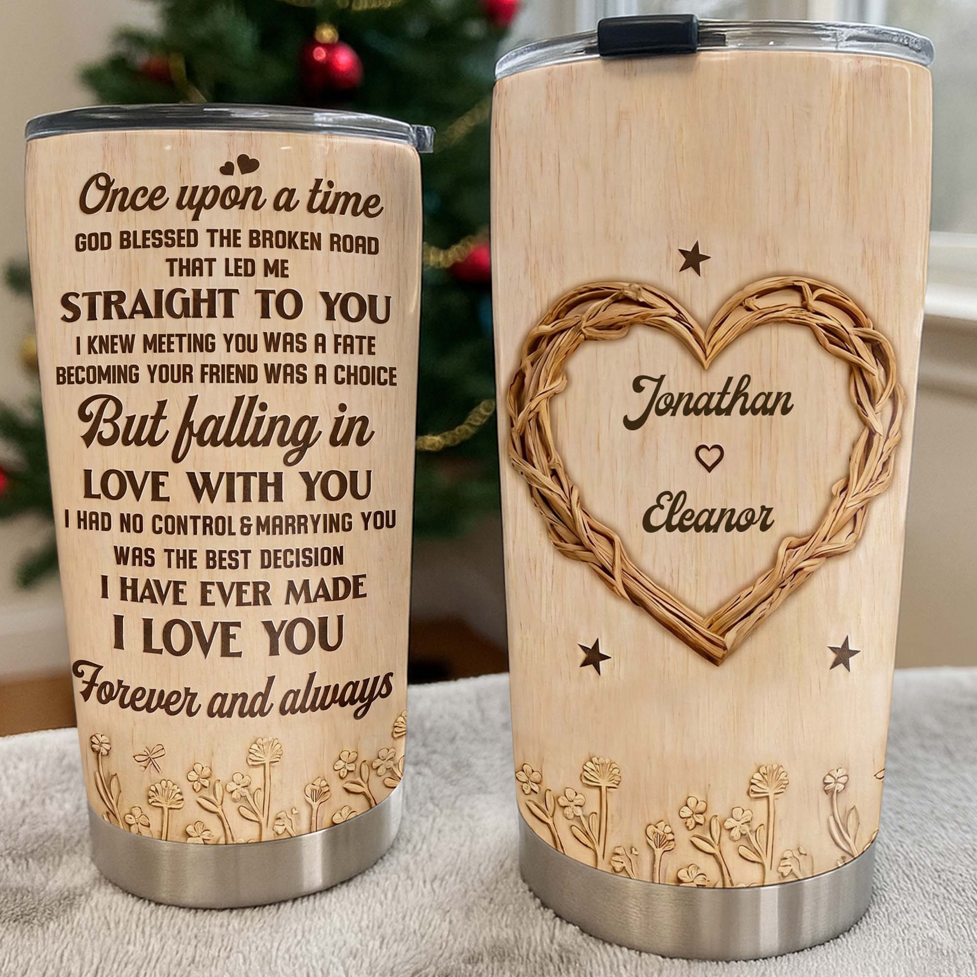 Personalized Stainless Steel Tumbler Custom Heart Design Gift for Couples Tumbler GradoCreations