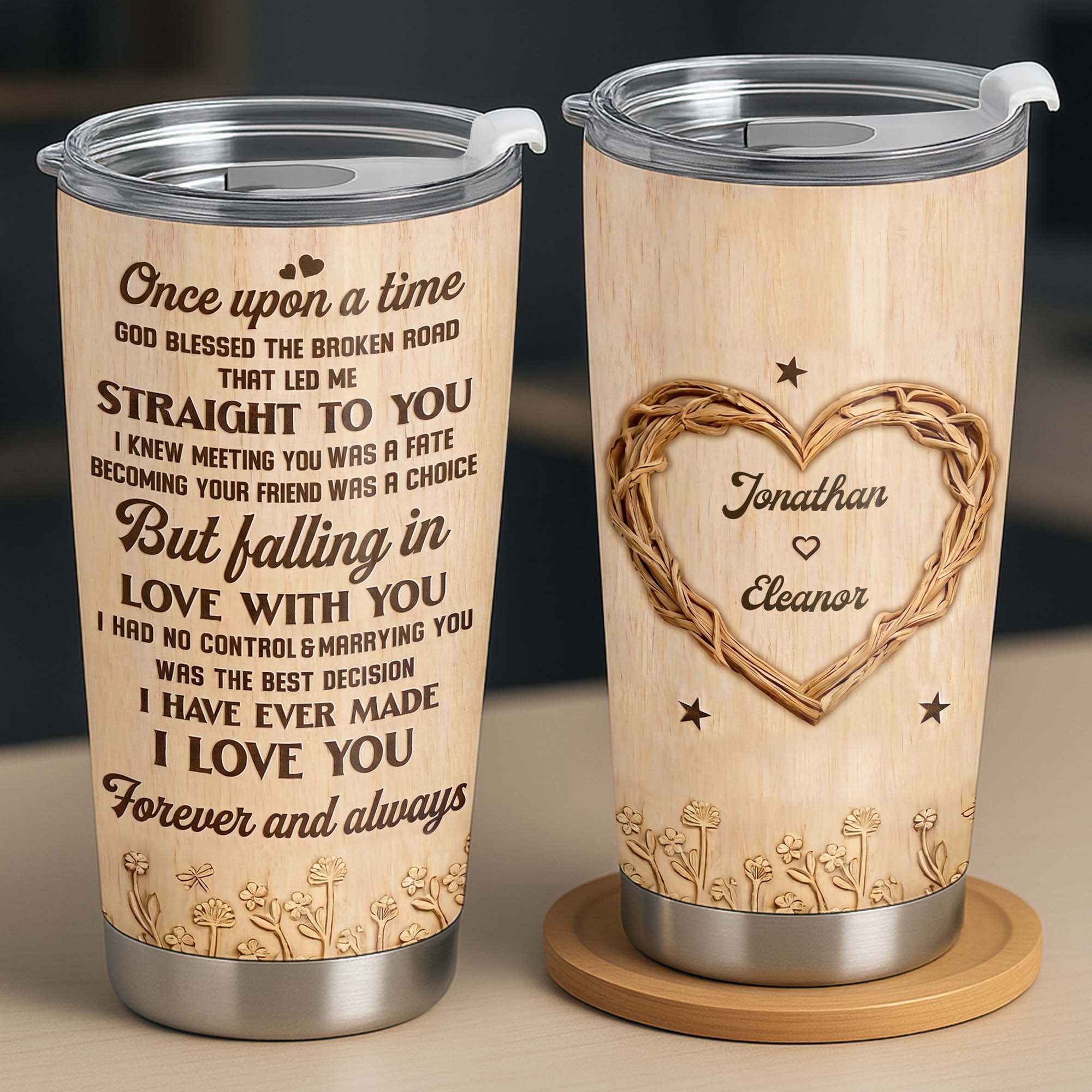 Personalized Stainless Steel Tumbler Custom Heart Design Gift for Couples Tumbler GradoCreations