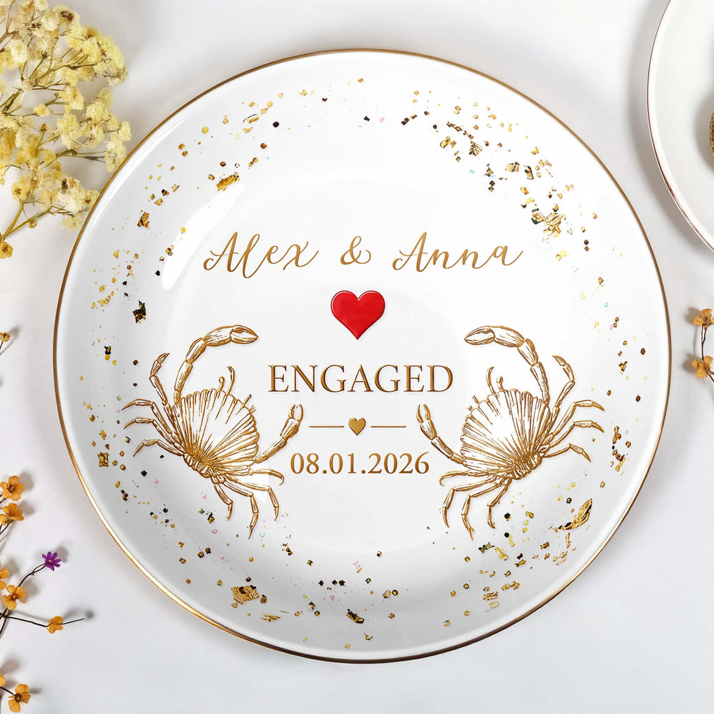 Personalized Ceramic Jewelry Dish with Heart Beach Crabs for Couples Jewelry Dish GradoCreations