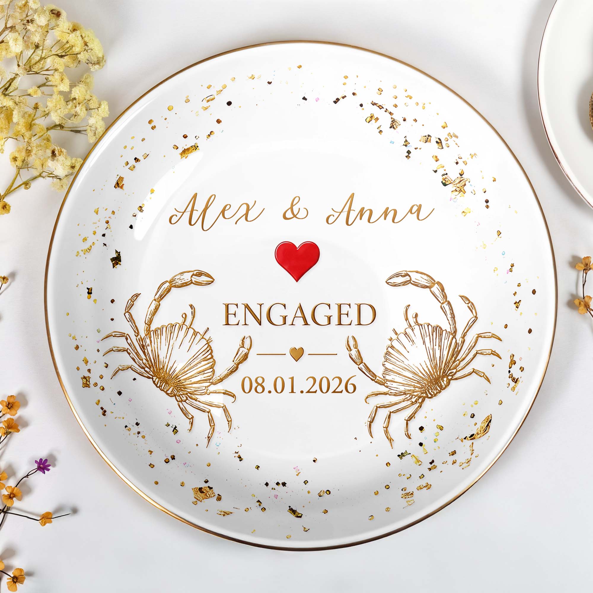 Personalized Ceramic Jewelry Dish with Heart Beach Crabs for Couples Jewelry Dish GradoCreations