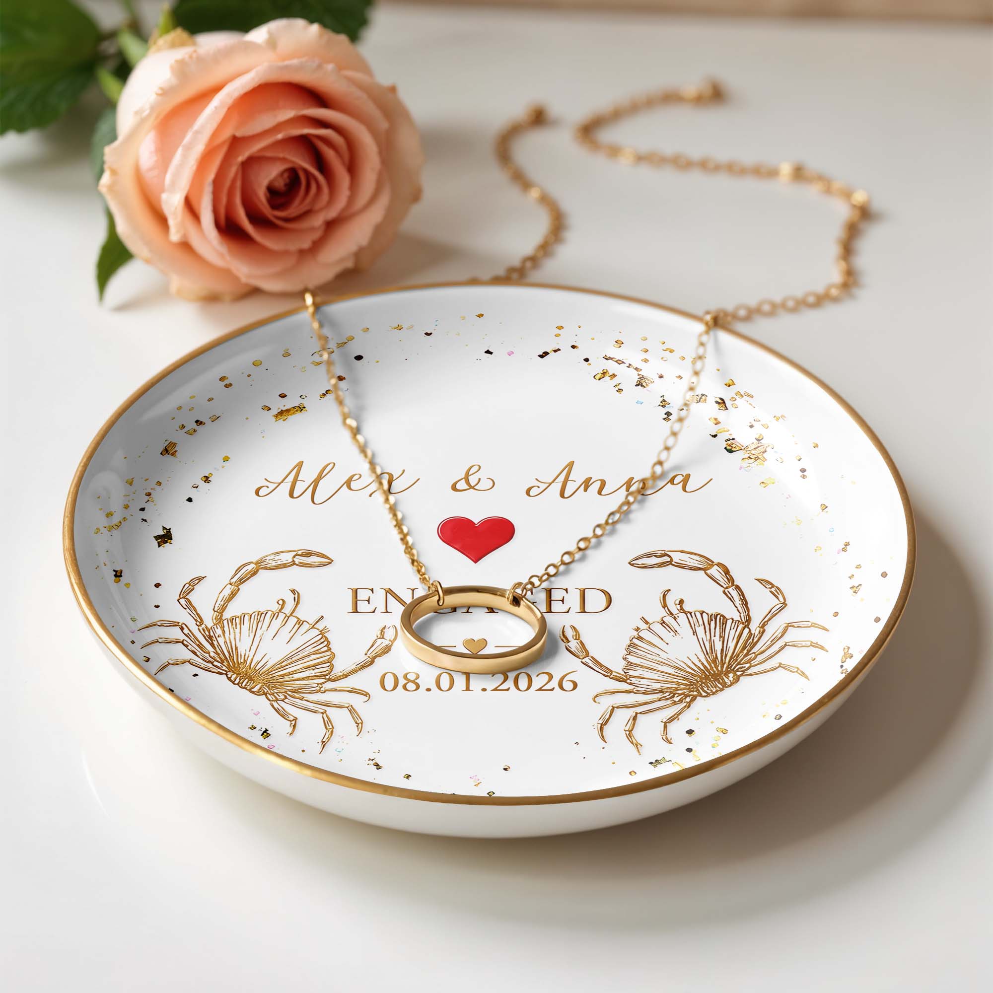 Personalized Ceramic Jewelry Dish with Heart Beach Crabs for Couples Jewelry Dish GradoCreations