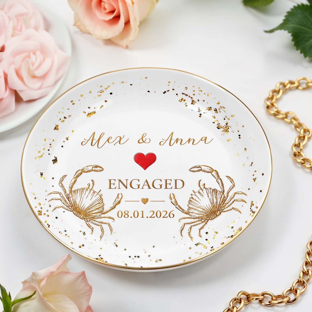 Personalized Ceramic Jewelry Dish with Heart Beach Crabs for Couples Jewelry Dish GradoCreations