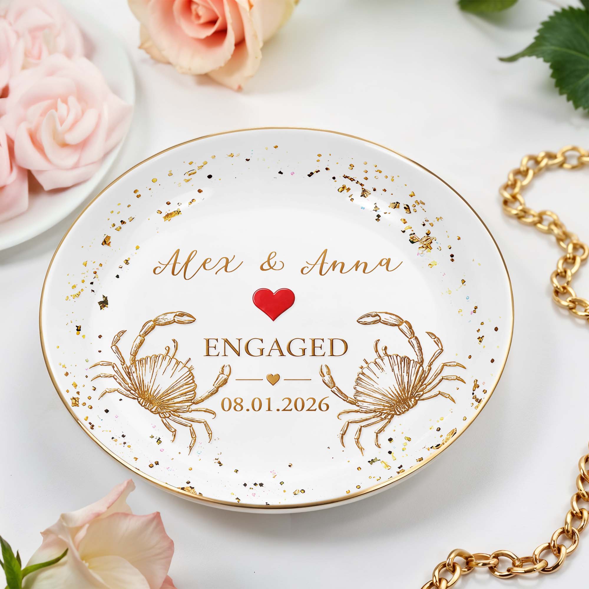 Personalized Ceramic Jewelry Dish with Heart Beach Crabs for Couples Jewelry Dish GradoCreations