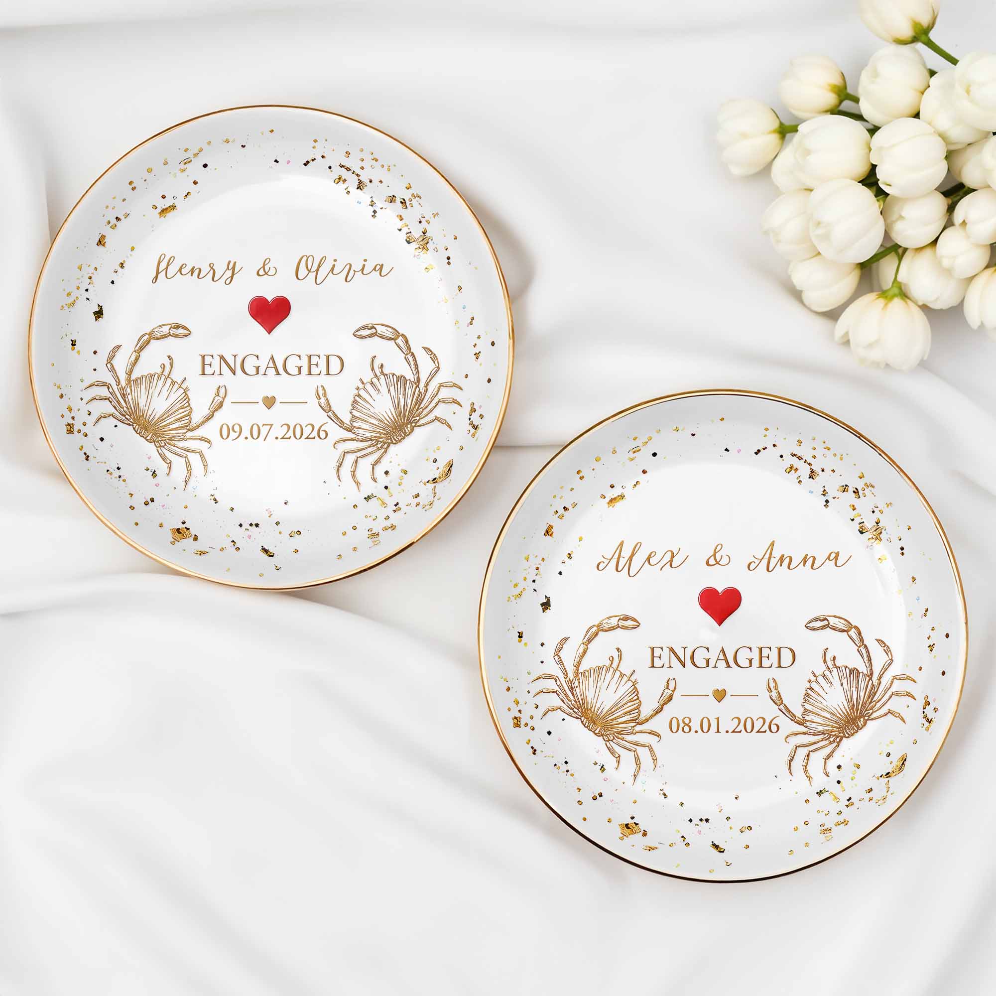Personalized Ceramic Jewelry Dish with Heart Beach Crabs for Couples Jewelry Dish GradoCreations
