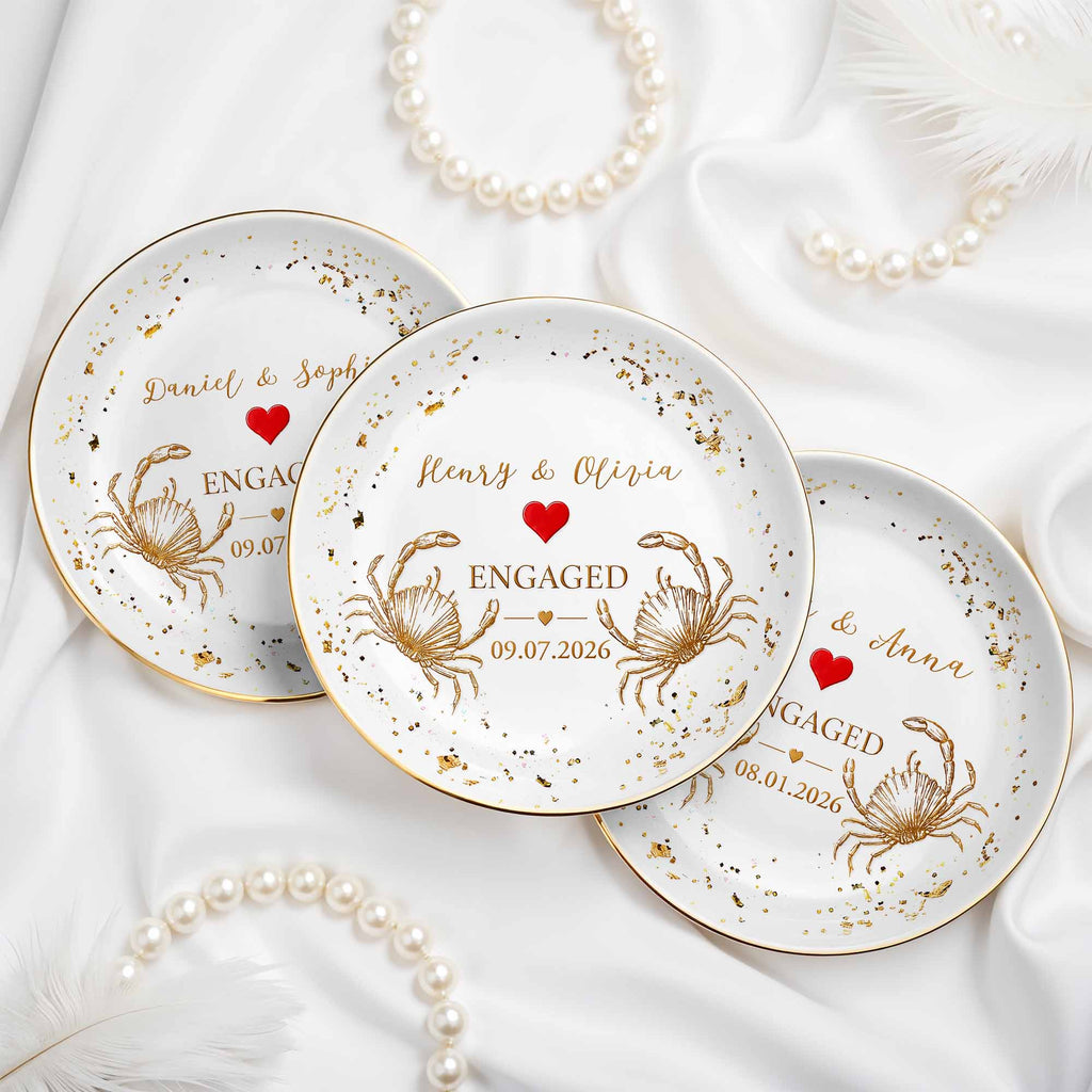 Personalized Ceramic Jewelry Dish with Heart Beach Crabs for Couples Jewelry Dish GradoCreations