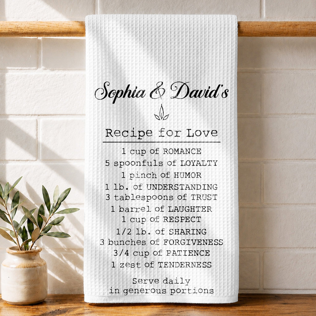Personalized Recipe for Love Kitchen Towel Custom Gift for Couples Kitchen Towel GradoCreations