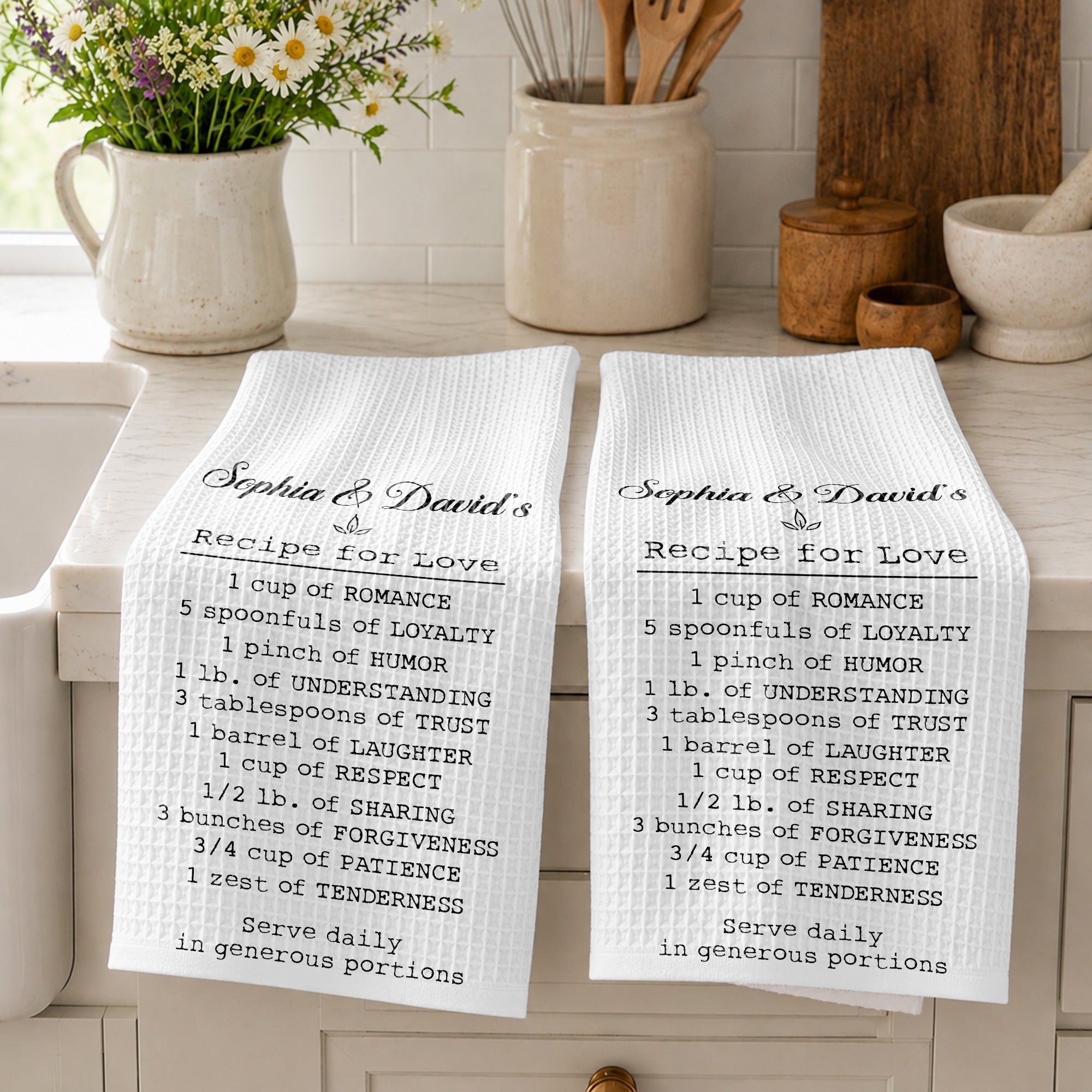 Personalized Recipe for Love Kitchen Towel Custom Gift for Couples Kitchen Towel GradoCreations