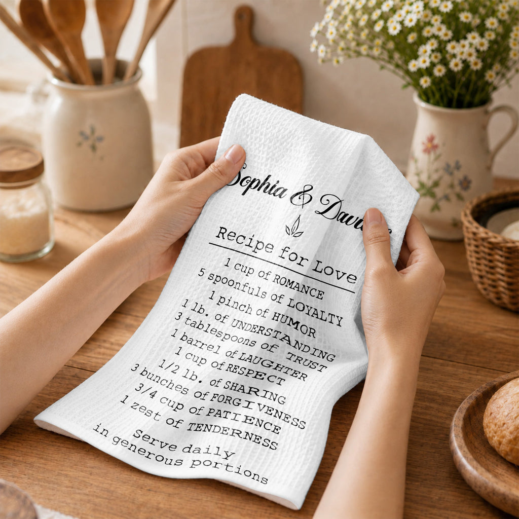 Personalized Recipe for Love Kitchen Towel Custom Gift for Couples Kitchen Towel GradoCreations