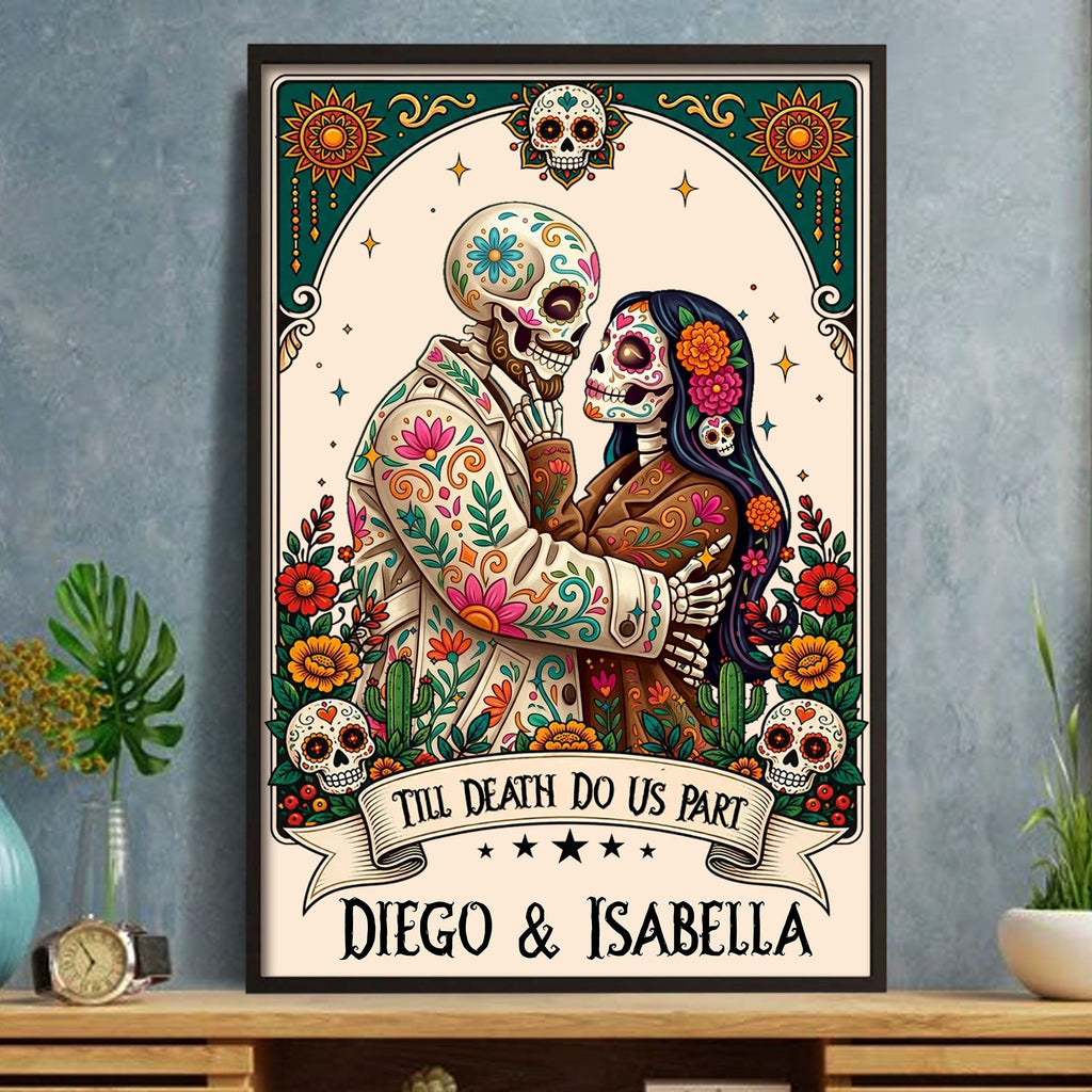 Personalized Skeleton Couple Sugar Skull Vertical Poster Gift Poster GradoCreations
