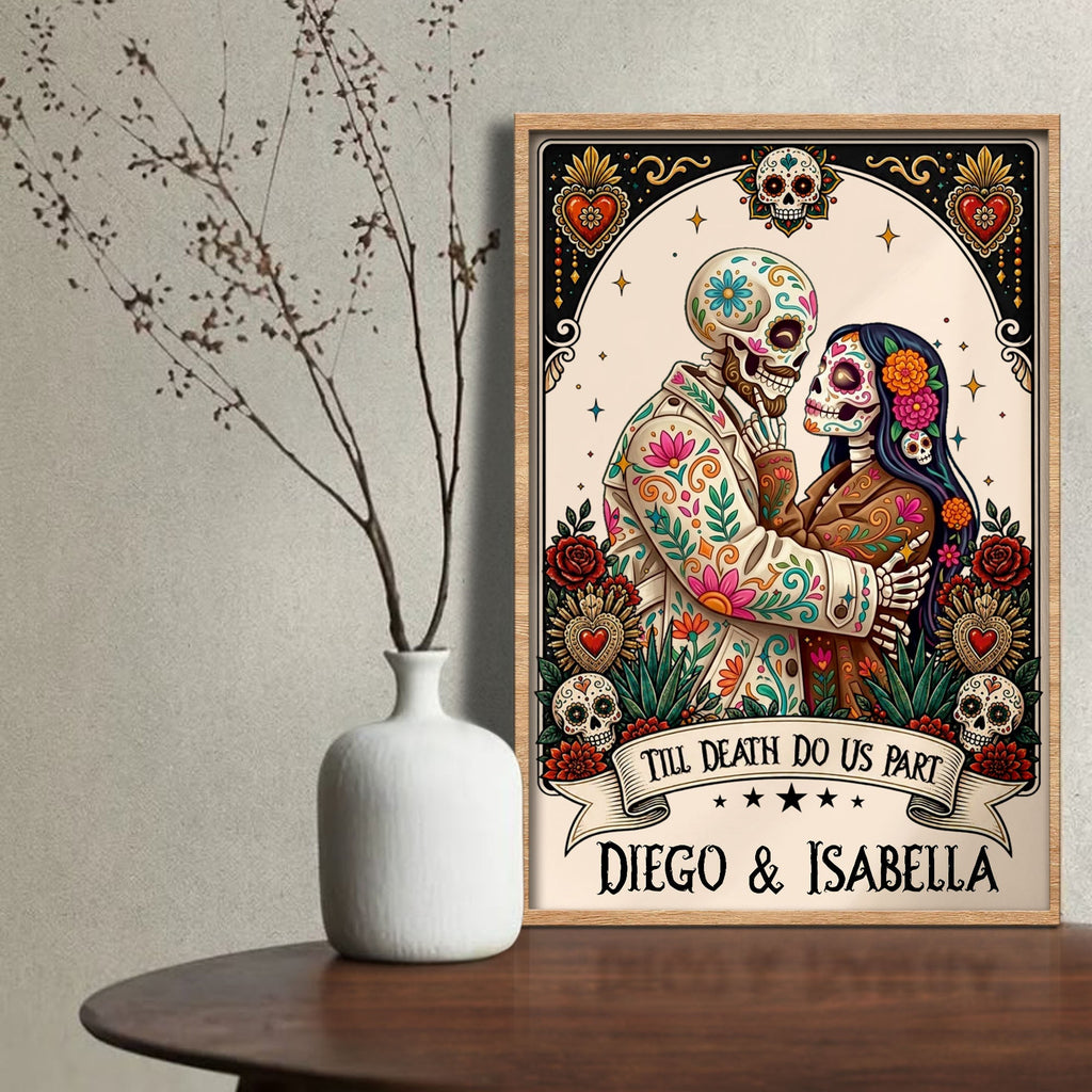 Personalized Skeleton Couple Sugar Skull Vertical Poster Gift Poster GradoCreations