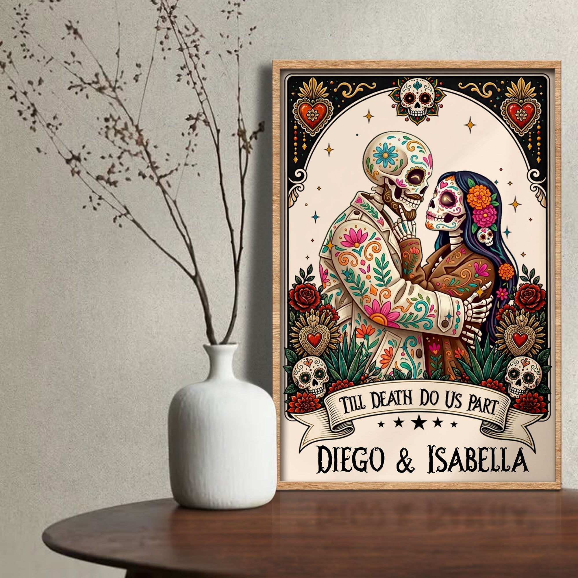 Personalized Skeleton Couple Sugar Skull Vertical Poster Gift Poster GradoCreations