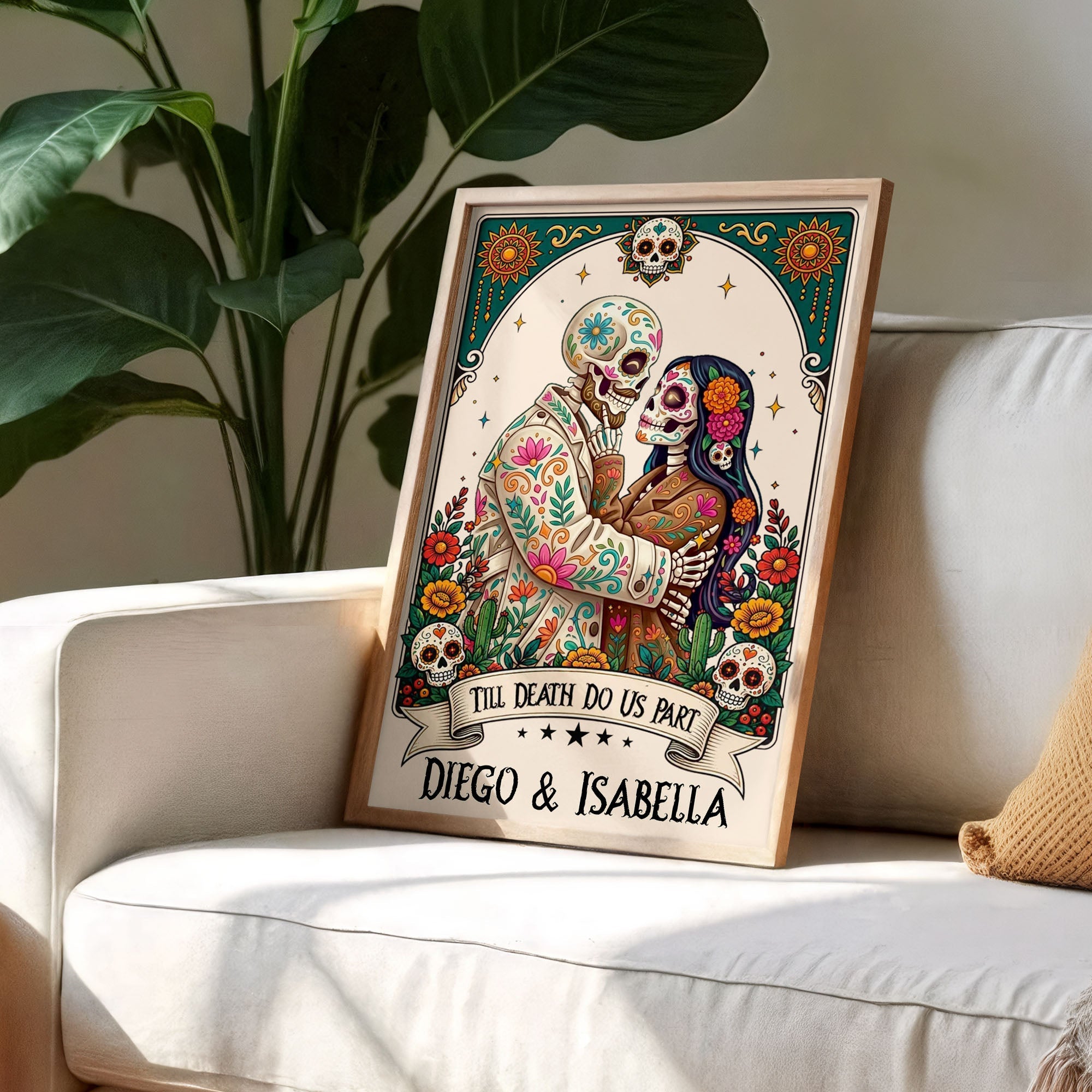 Personalized Skeleton Couple Sugar Skull Vertical Poster Gift Poster GradoCreations