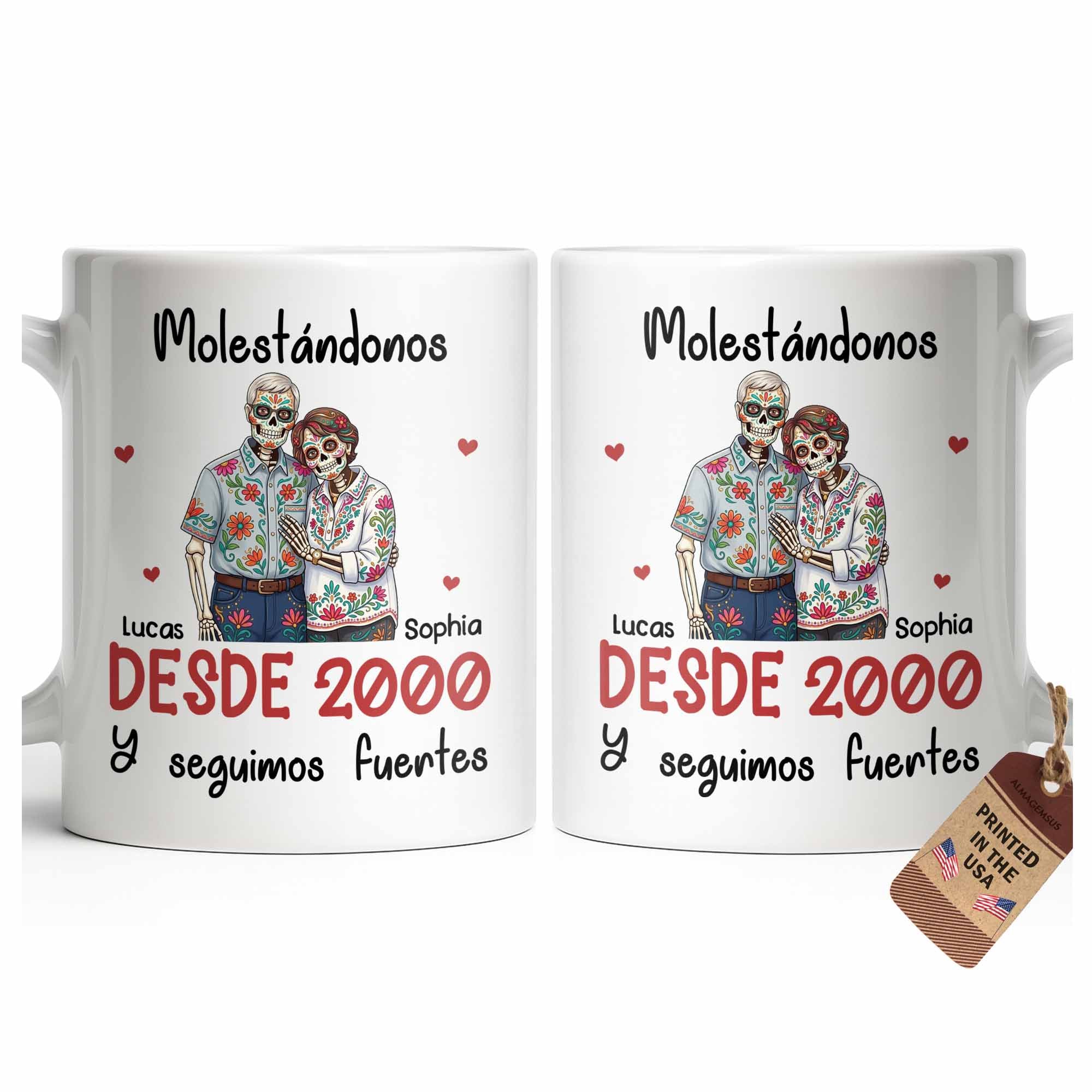 Personalized Sugar Skull Couple Coffee Mug Custom Name Gift Edge-to-edge Mug GradoCreations