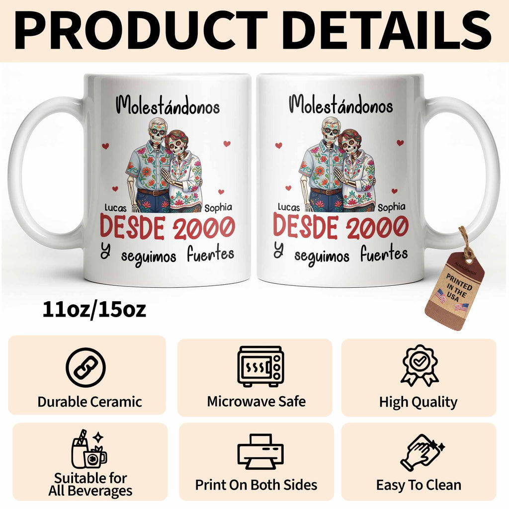 Personalized Sugar Skull Couple Coffee Mug Custom Name Gift Edge-to-edge Mug GradoCreations