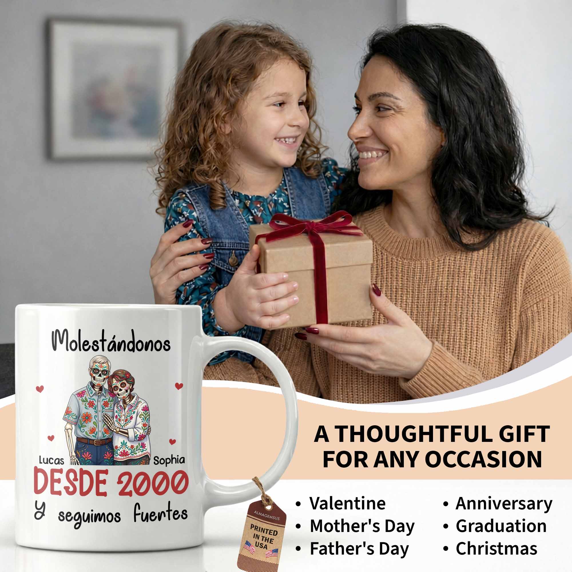 Personalized Sugar Skull Couple Coffee Mug Custom Name Gift Edge-to-edge Mug GradoCreations