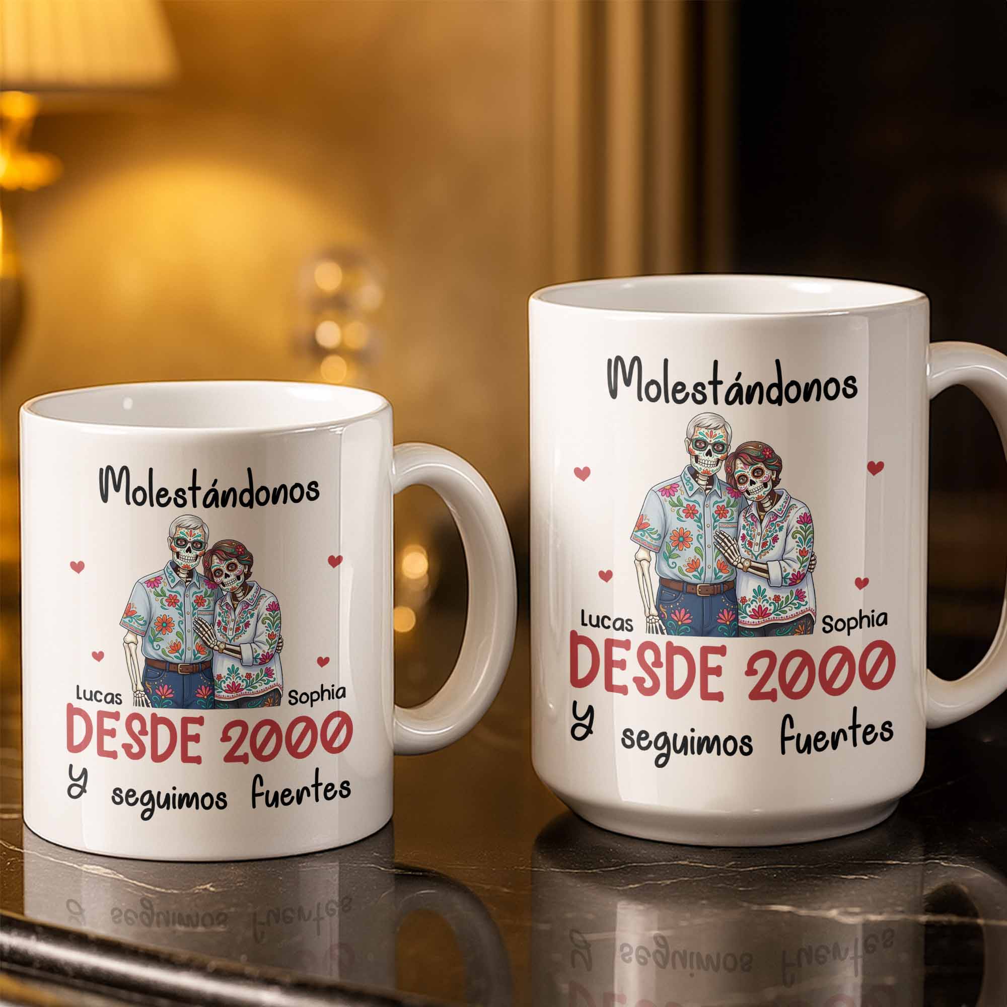 Personalized Sugar Skull Couple Coffee Mug Custom Name Gift Edge-to-edge Mug GradoCreations