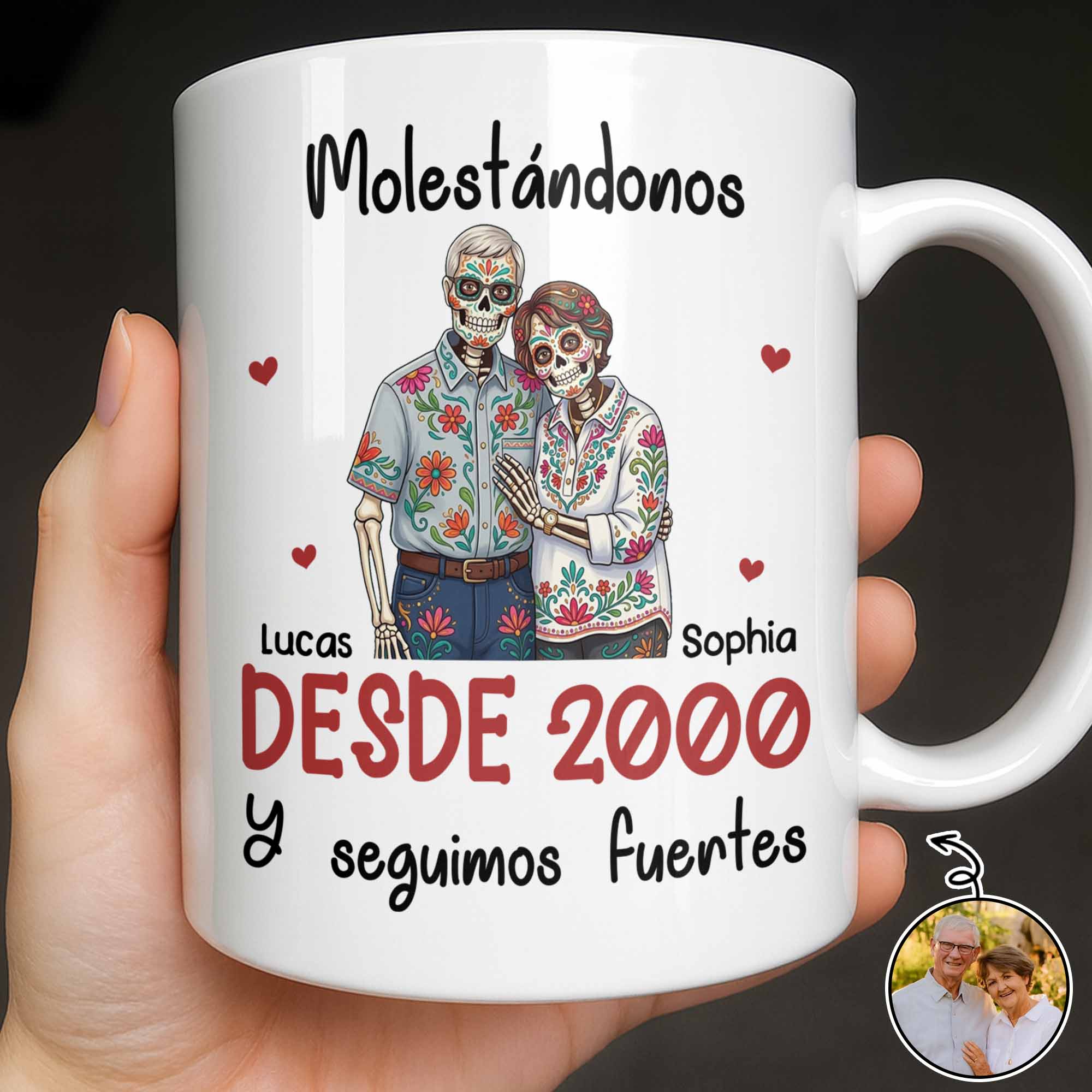 Personalized Sugar Skull Couple Coffee Mug Custom Name Gift Edge-to-edge Mug GradoCreations