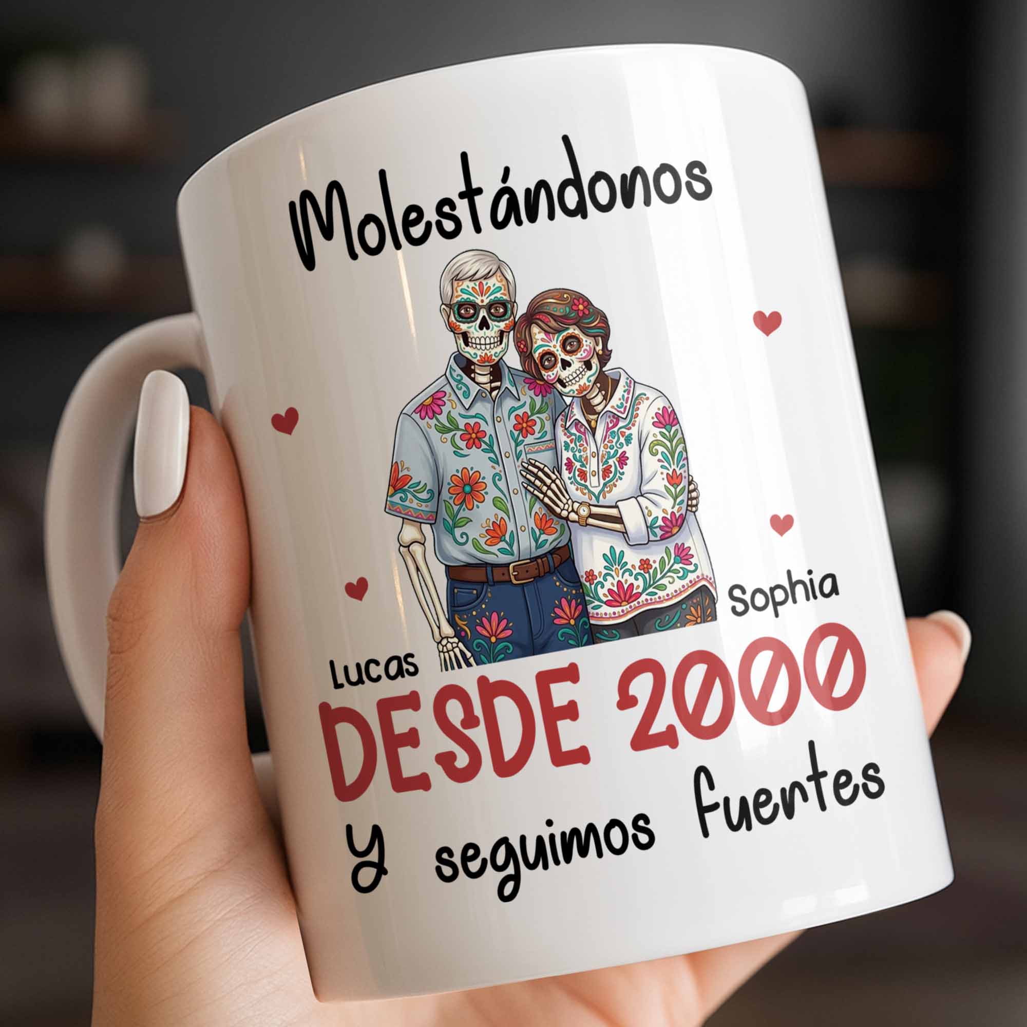 Personalized Sugar Skull Couple Coffee Mug Custom Name Gift Edge-to-edge Mug GradoCreations