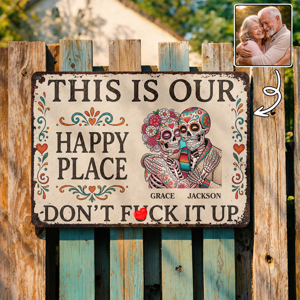 Personalized Sugar Skull Metal Sign Custom Couple Gift Metal Sign GradoCreations