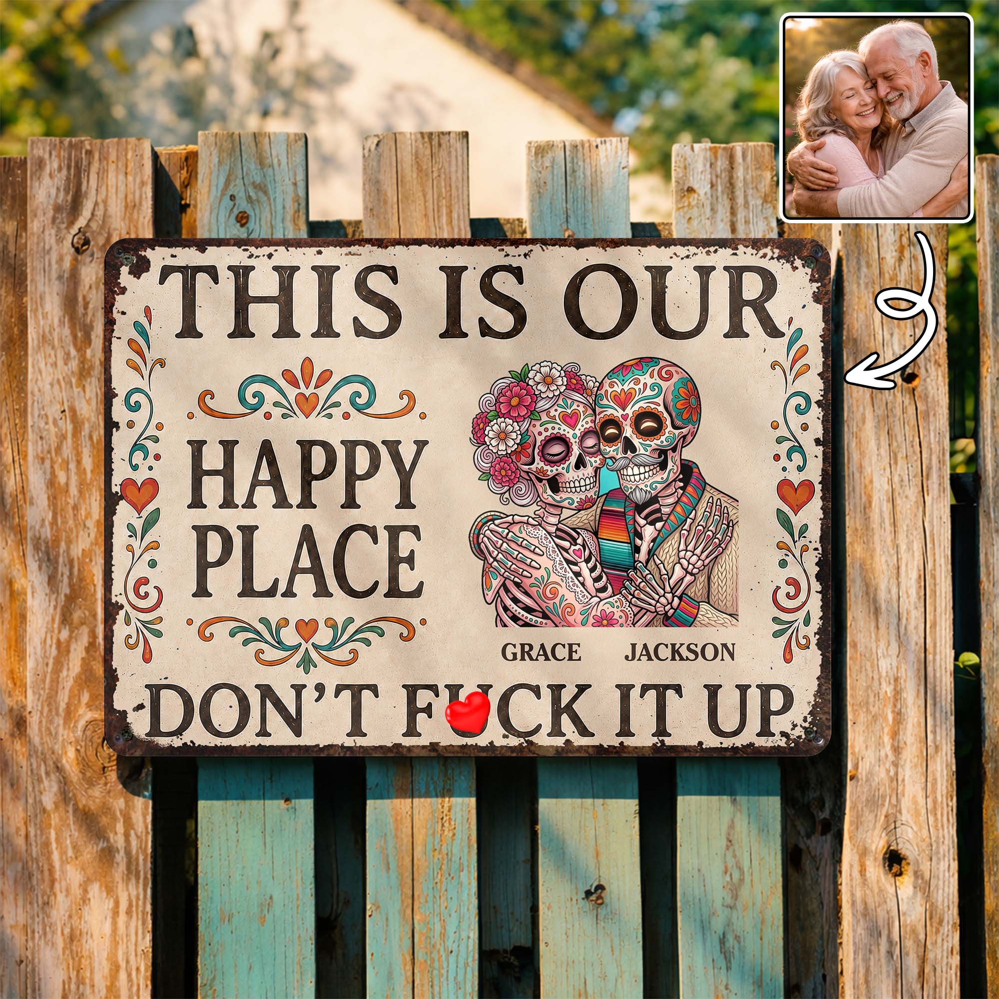 Personalized Sugar Skull Metal Sign Custom Couple Gift Metal Sign GradoCreations