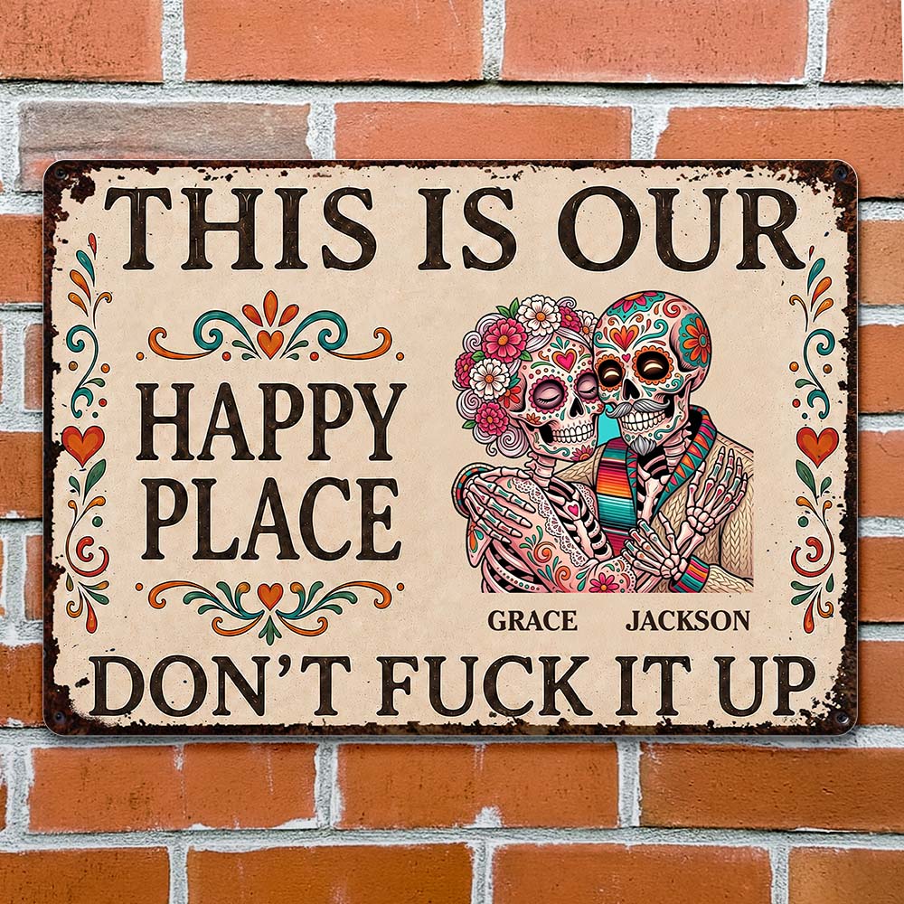 Personalized Sugar Skull Metal Sign Custom Couple Gift Metal Sign GradoCreations