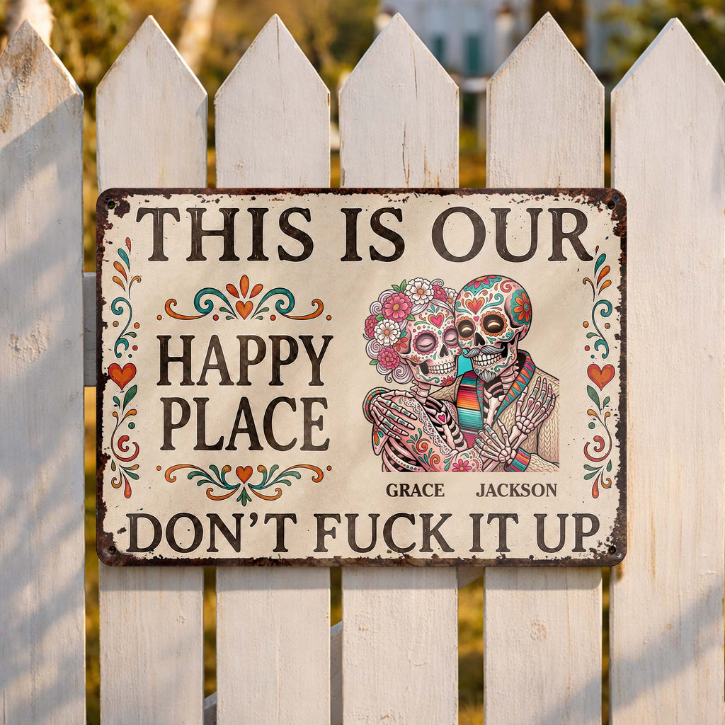 Personalized Sugar Skull Metal Sign Custom Couple Gift Metal Sign GradoCreations