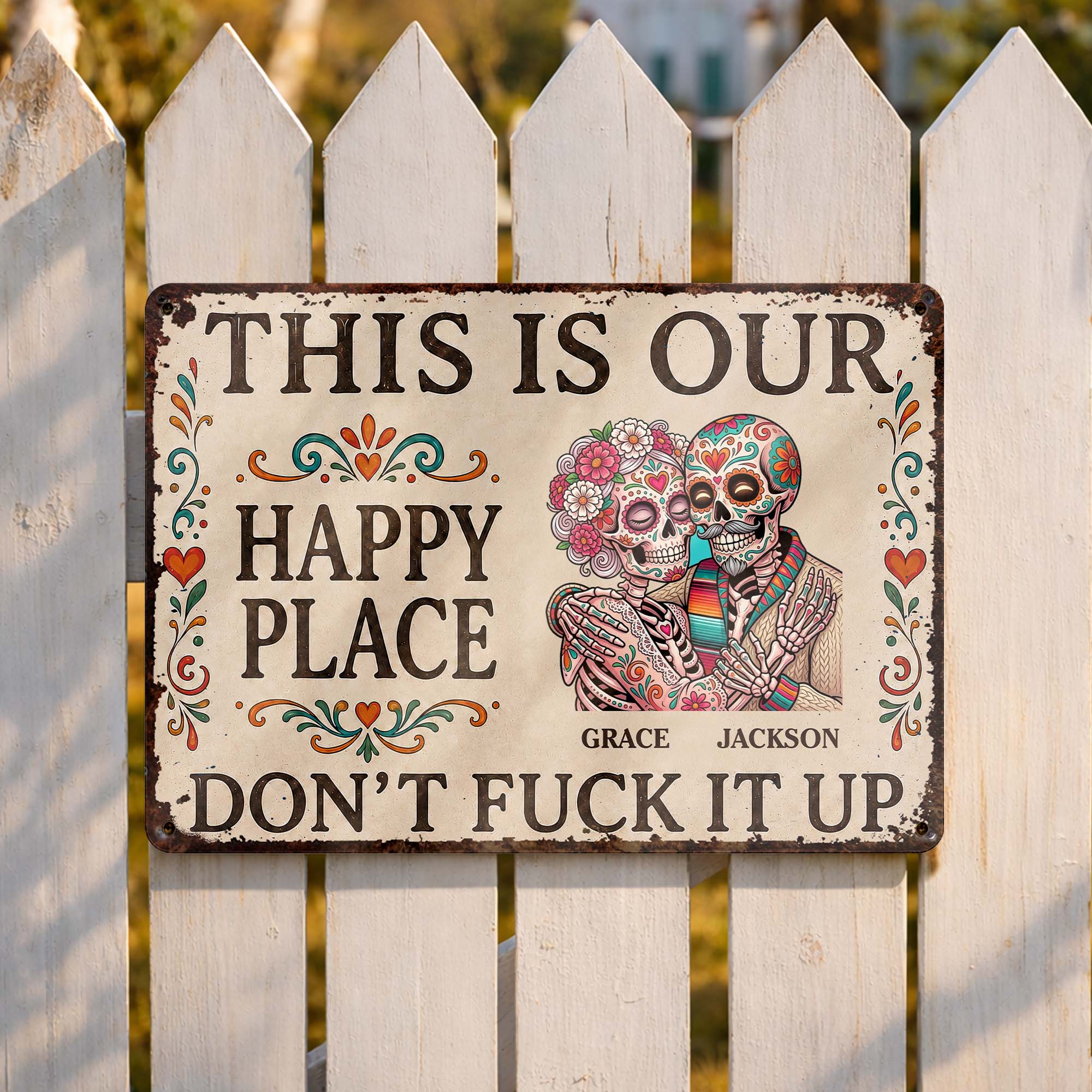 Personalized Sugar Skull Metal Sign Custom Couple Gift Metal Sign GradoCreations