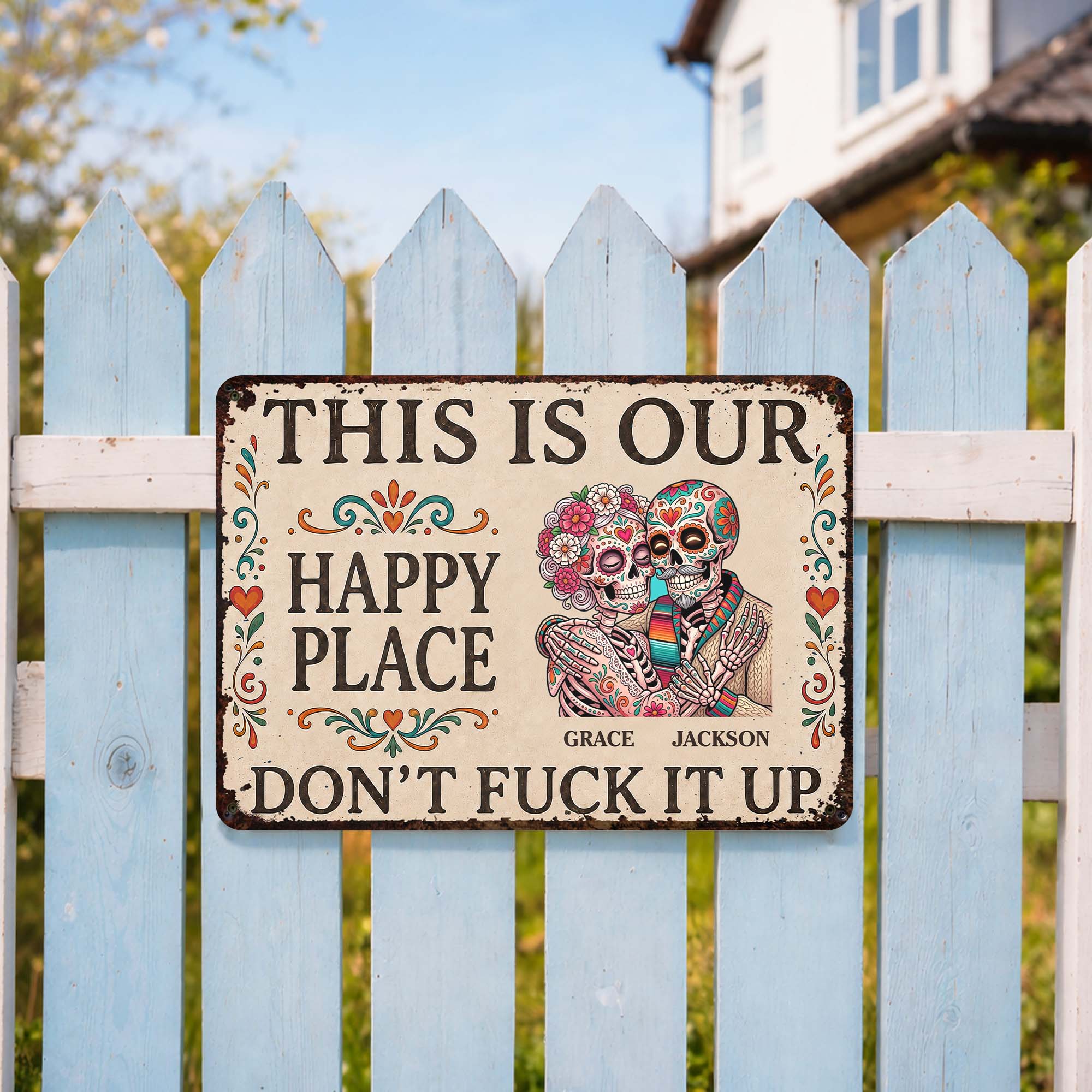 Personalized Sugar Skull Metal Sign Custom Couple Gift Metal Sign GradoCreations