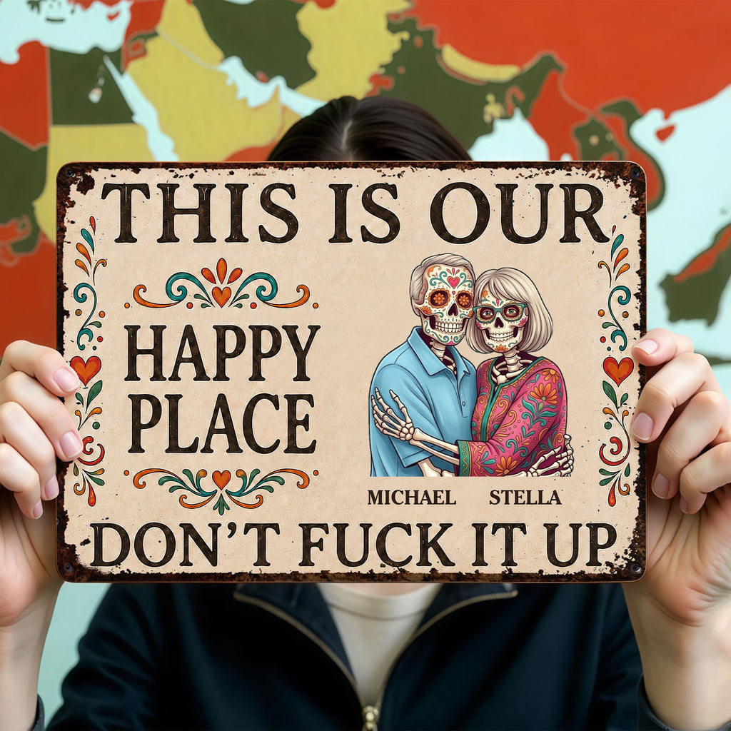 Personalized Sugar Skull Metal Sign Custom Couple Gift Metal Sign GradoCreations