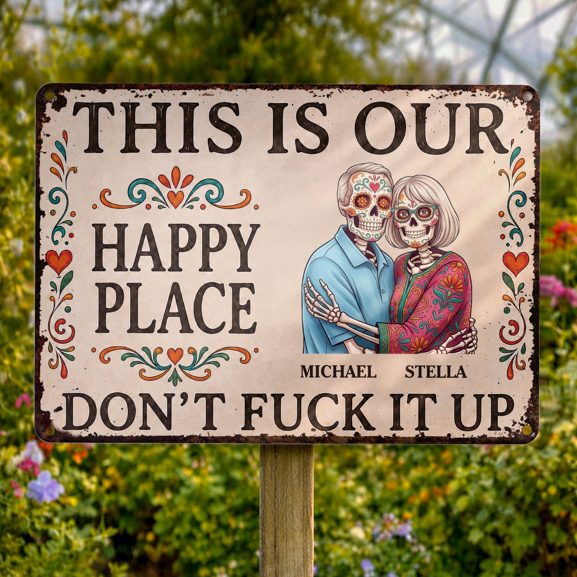 Personalized Sugar Skull Metal Sign Custom Couple Gift Metal Sign GradoCreations