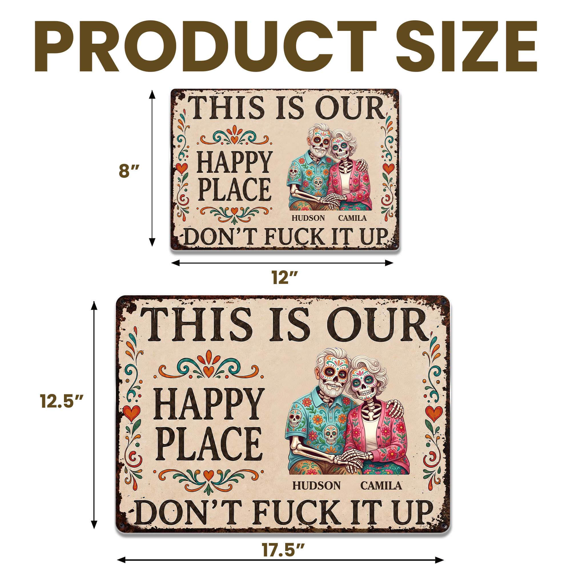 Personalized Sugar Skull Metal Sign Custom Couple Gift Metal Sign GradoCreations
