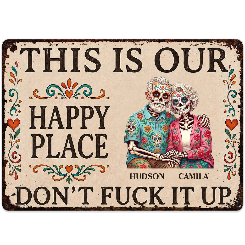 Personalized Sugar Skull Metal Sign Custom Couple Gift Metal Sign GradoCreations