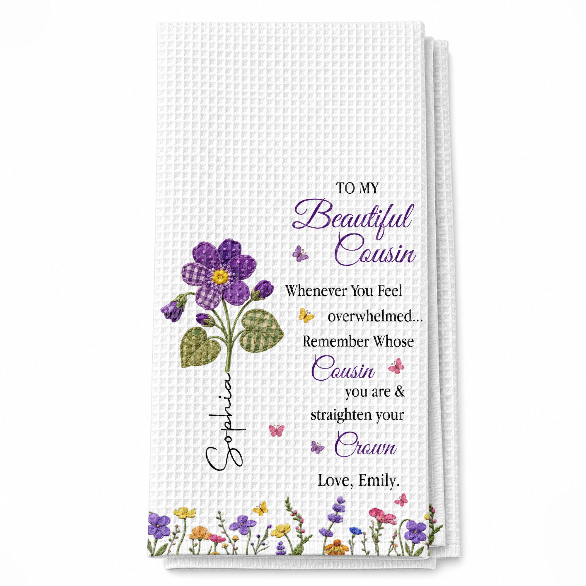 Personalized Kitchen Towel Gift for Cousin with Floral Design Kitchen Towel GradoCreations
