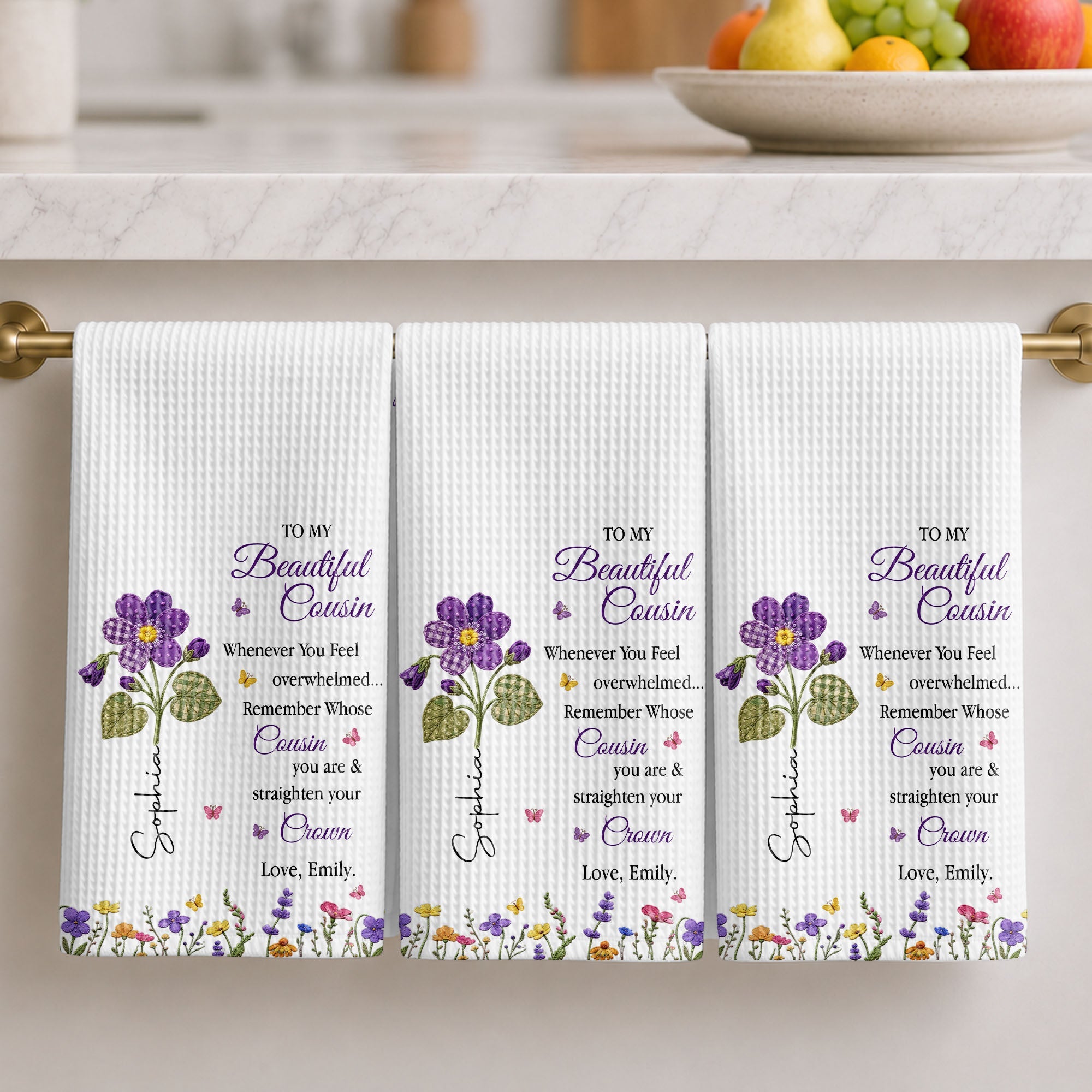 Personalized Kitchen Towel Gift for Cousin with Floral Design Kitchen Towel GradoCreations