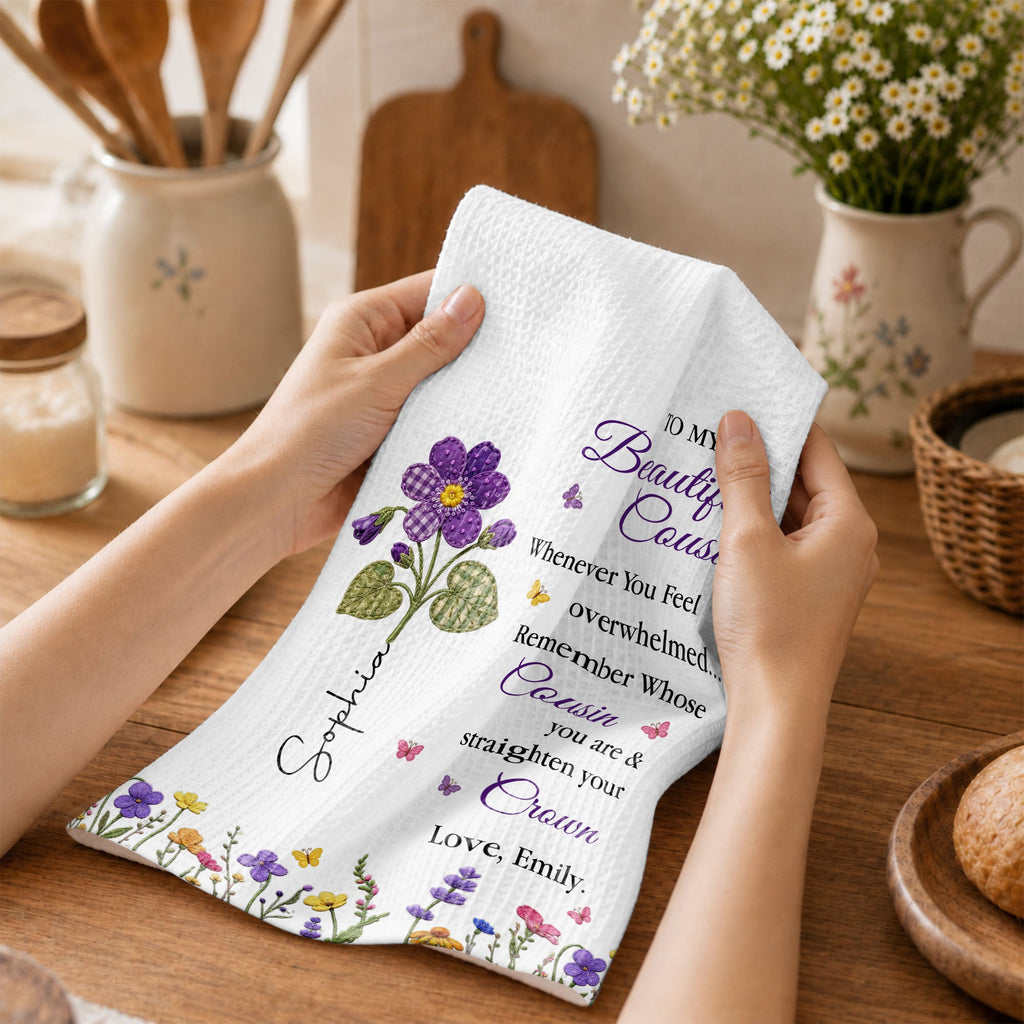 Personalized Kitchen Towel Gift for Cousin with Floral Design Kitchen Towel GradoCreations