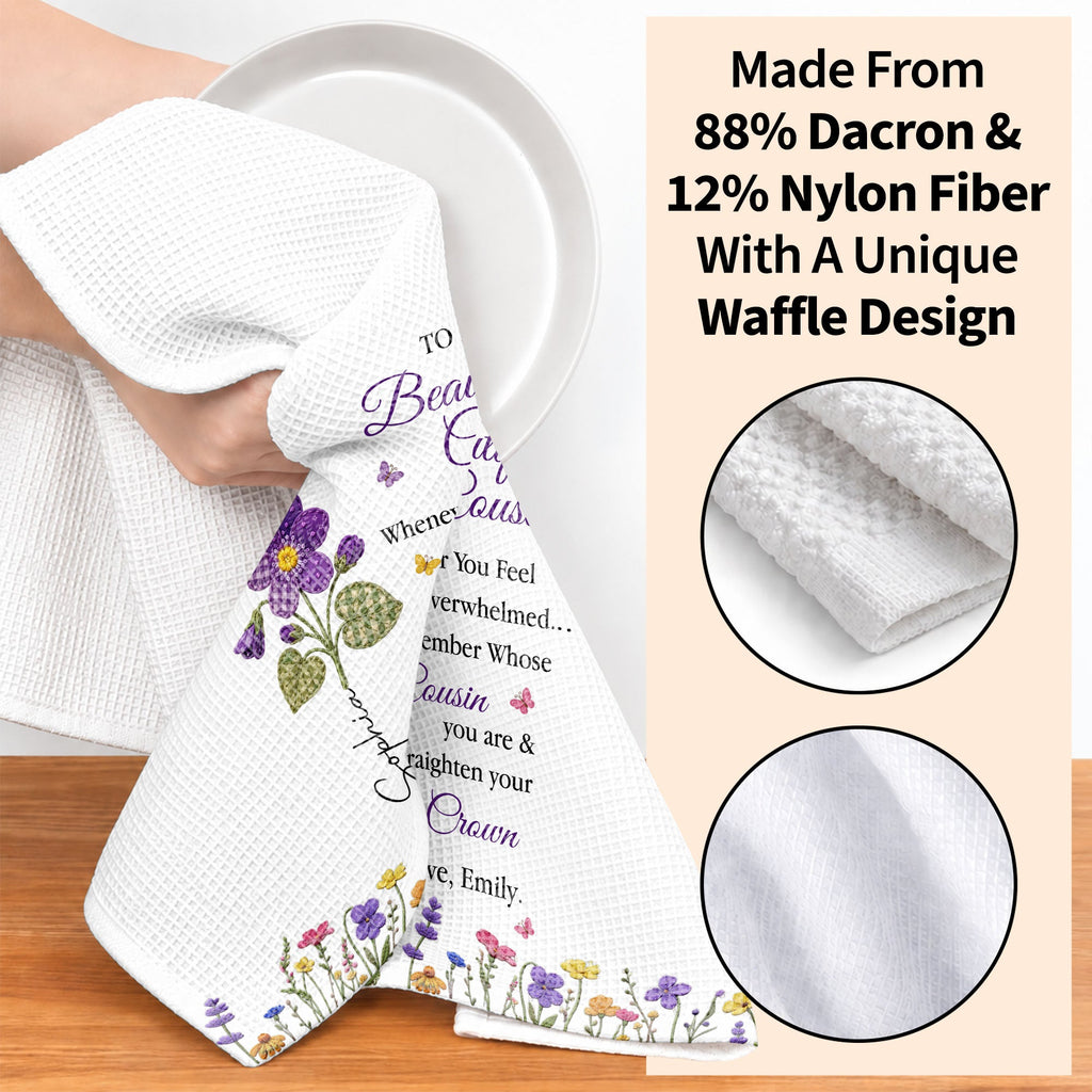 Personalized Kitchen Towel Gift for Cousin with Floral Design Kitchen Towel GradoCreations