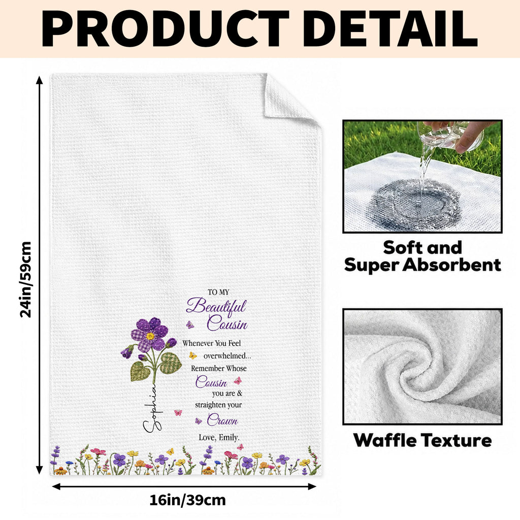 Personalized Kitchen Towel Gift for Cousin with Floral Design Kitchen Towel GradoCreations