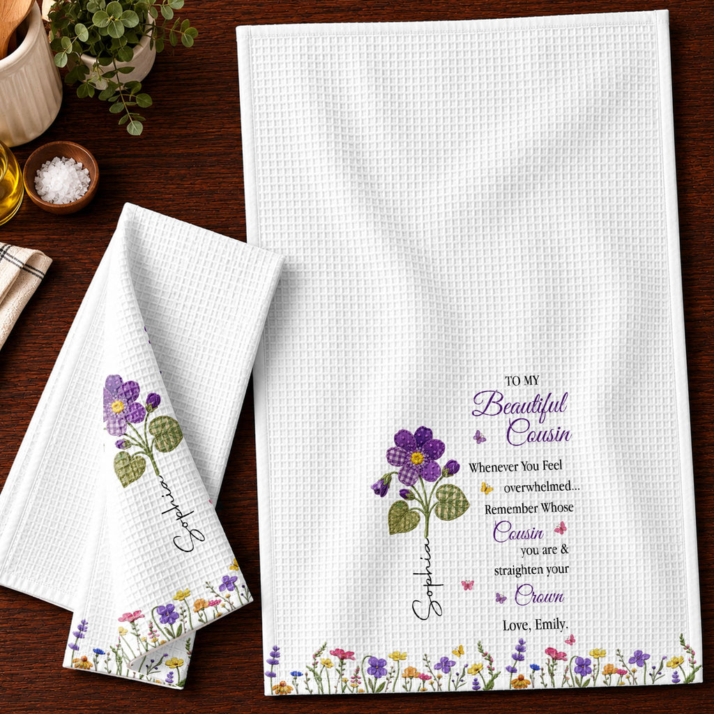 Personalized Kitchen Towel Gift for Cousin with Floral Design Kitchen Towel GradoCreations