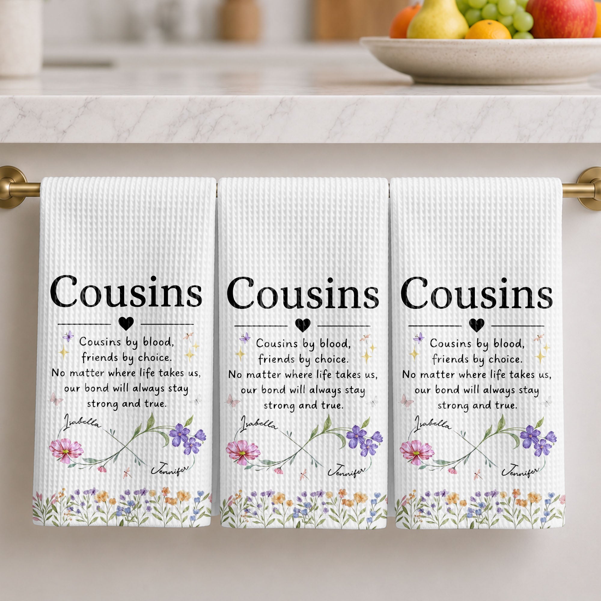 Personalized Kitchen Towel Custom Birth Month Flowers Gift for Cousin