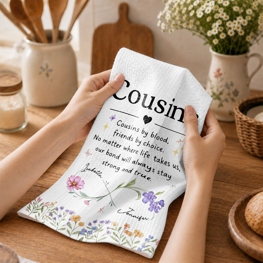 Personalized Kitchen Towel Custom Birth Month Flowers Gift for Cousin