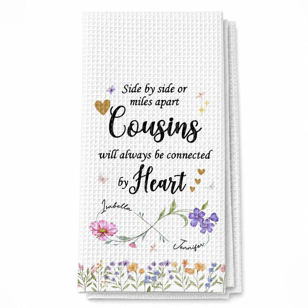 Personalized Kitchen Towel with Birth Month Flowers for Cousins