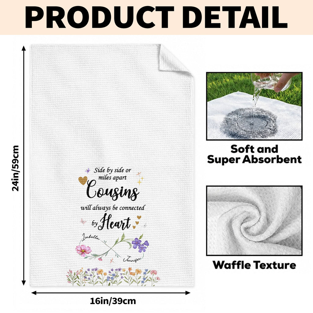 Personalized Kitchen Towel with Birth Month Flowers for Cousins