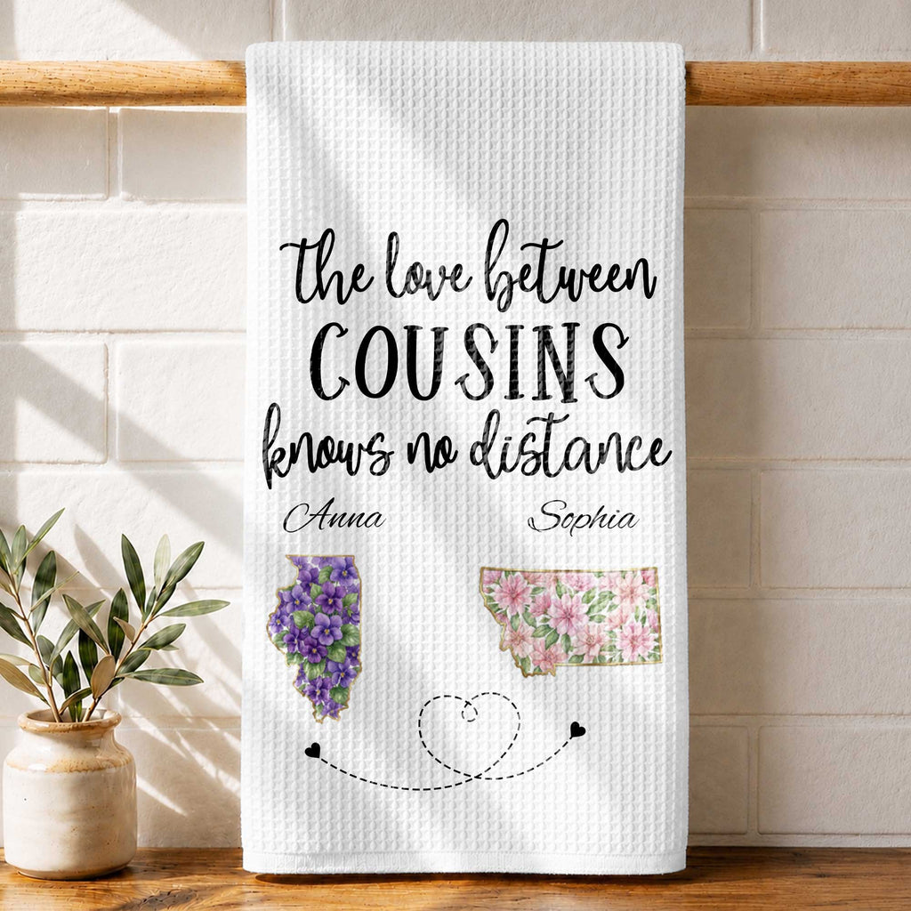 Personalized Cousin Kitchen Towel Custom State Map Gift Kitchen Towel GradoCreations